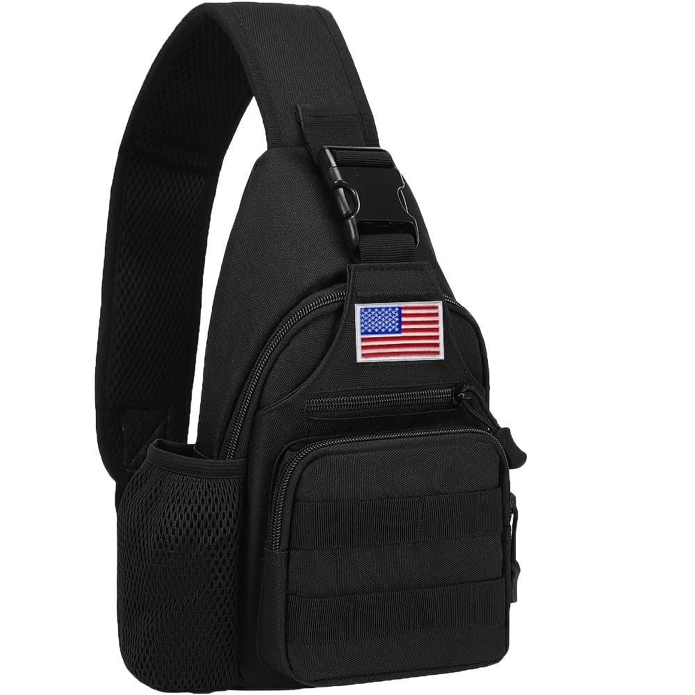 TEMU Outdoor Crossbody Bag Sling Bag With Usb Charging Port, Water Bottle Holder & Molle System For Edc, Outdoor And Travel