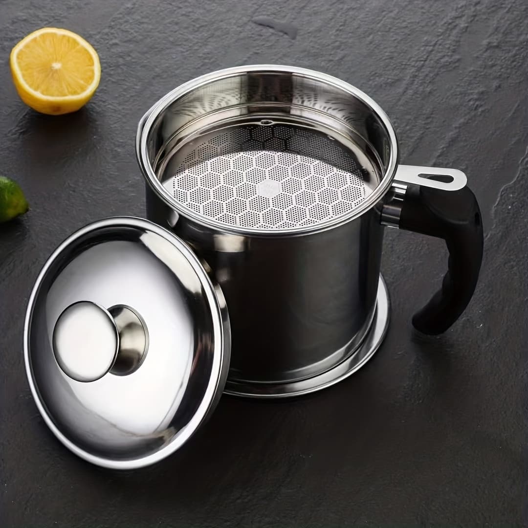 TEMU Stainless Steel Kitchen Grease Container With Strainer - Handle, Great For Storing Cooking Oils And Fats, Essential Kitchen Accessories, Kitchen Grease Jar