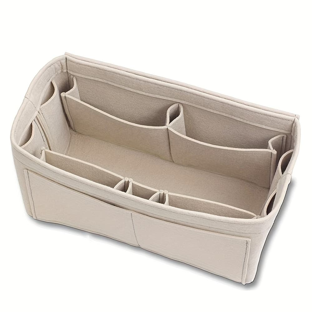 TEMU Chic Felt Travel Organizer - Lightweight Makeup & Toiletry Storage Bag, , Non-washable, Cream Color