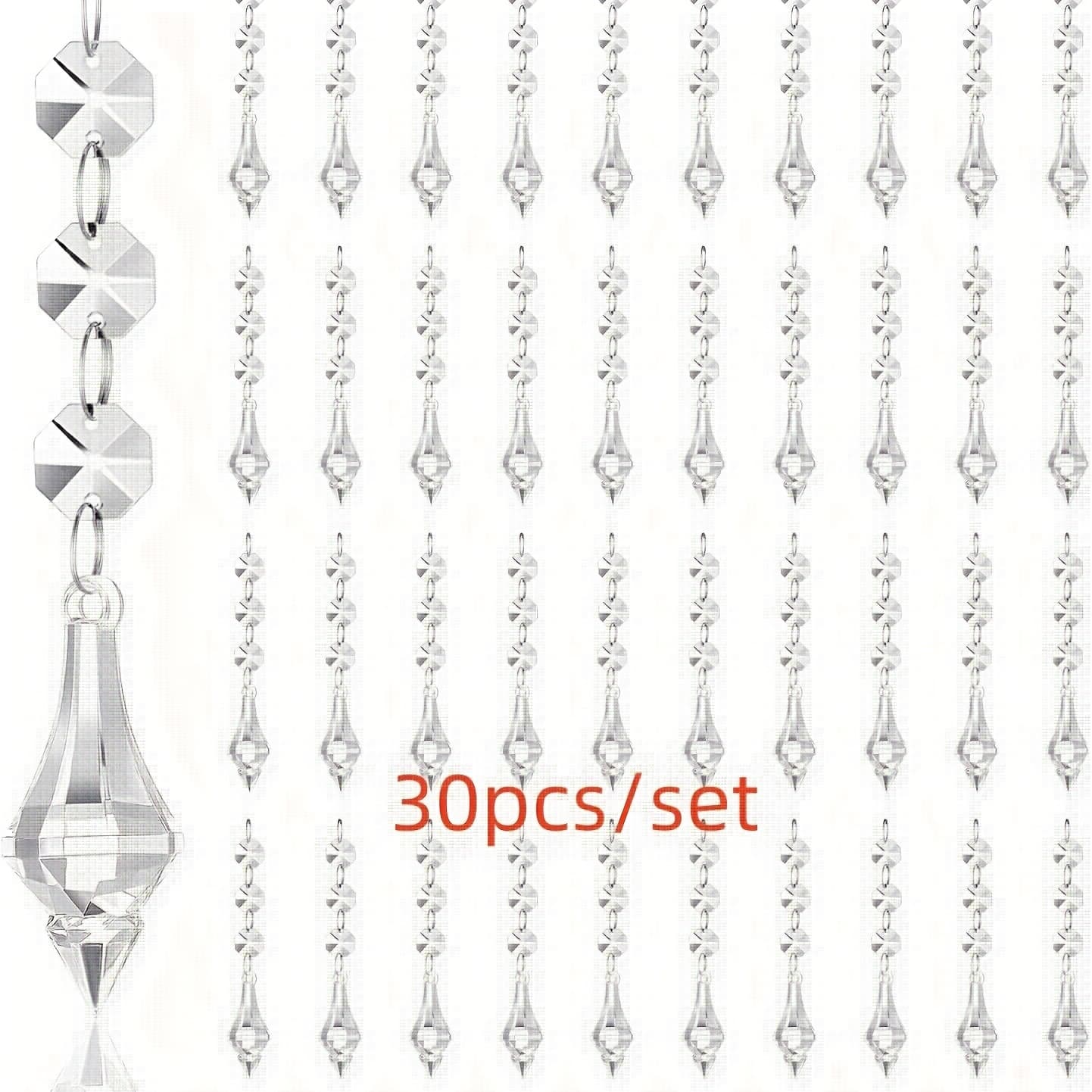 TEMU 30-pack Hanging Crystals For Centerpieces Chandelier Garland Clear Lantern Icicle Prism Crystal Bead Strands Acrylic Jewel Gem Chain Diamond Beaded String Curtains Christmas Tree Decor Ornaments
