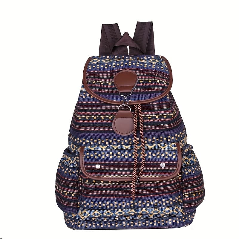 TEMU Ladies' Fashionable Backpack, Backpack, Simple, Beautiful, Versatile, Ethnic Style, Striped Backpack, Fashionable Trend, Shopping