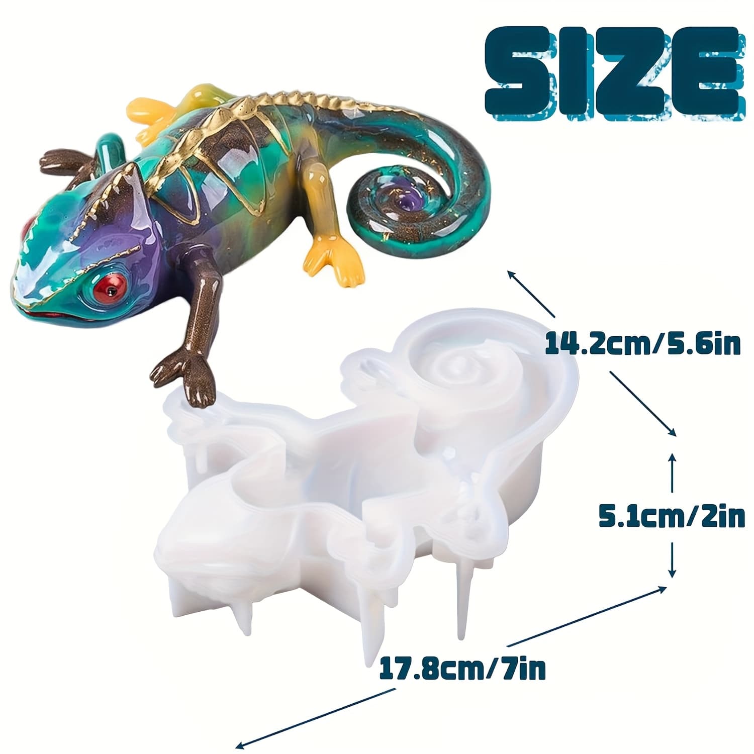 TEMU Lizard Resin Silicone Mold, 3d Large Chameleon Animal Epoxy Resin Casting Mold, Suitable For Resin Crafts, Wall, Table And Cabinet Decoration, Wall-mounted Reptile Decorative Gifts