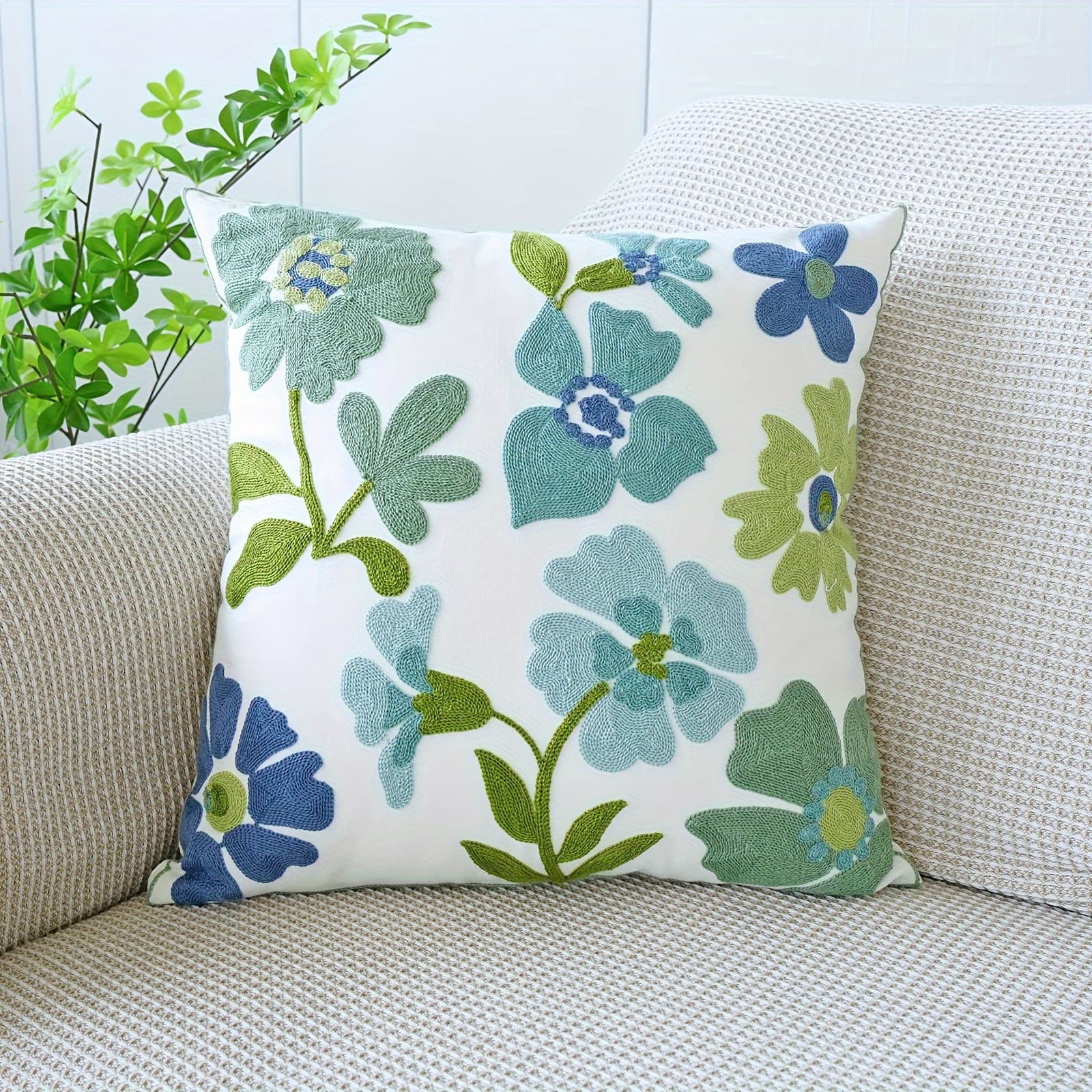 TEMU 1pc Embroidered Plant Flower Pillowcase, Farmhouse Style Ins Home Sofa Bedding Cushion Office Waist Pillowcase