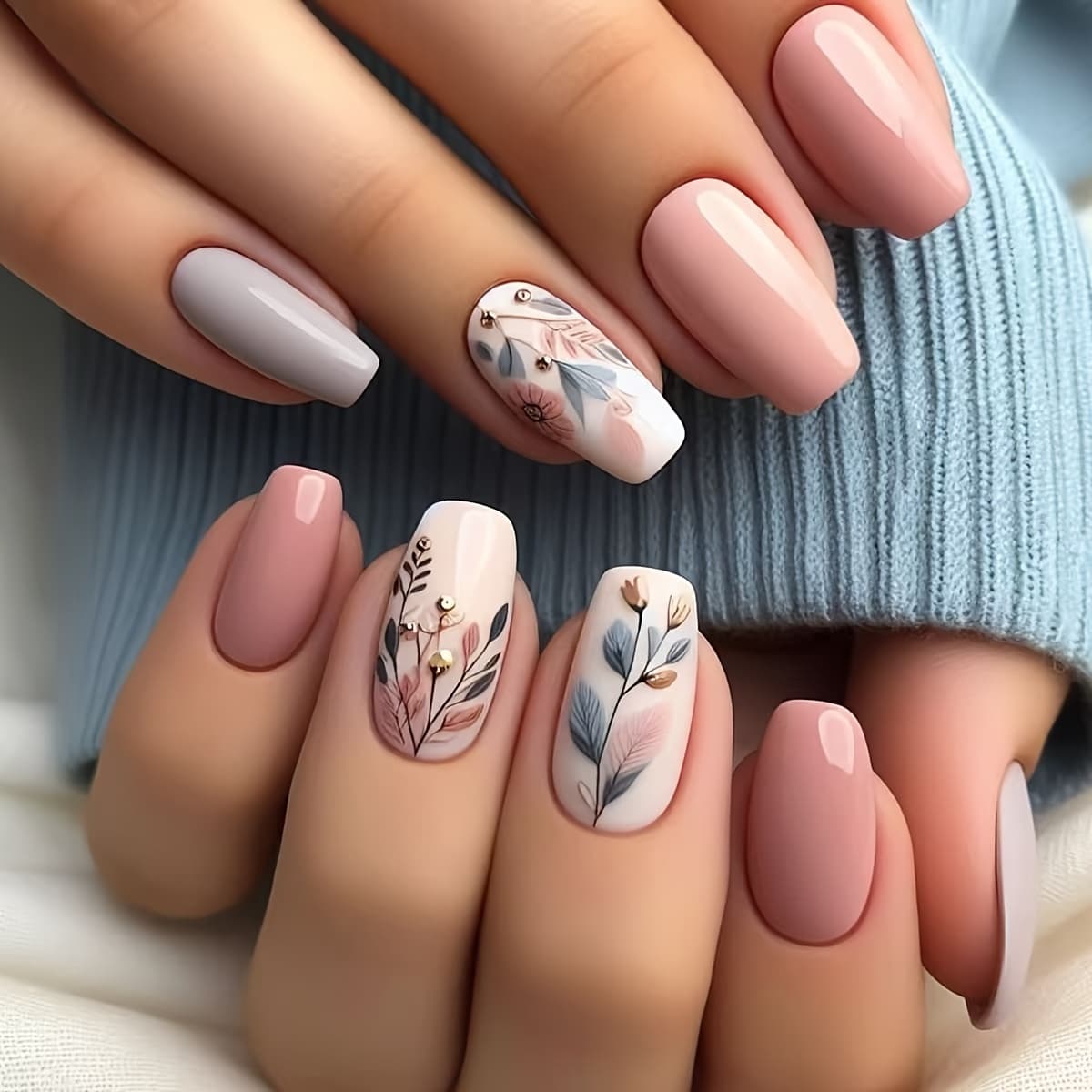 TEMU A Set Of 24 Ballet-style False Nails With A Base, Sweet Bouquets, Cute, Elegant, Fashionable, And Versatile, Suitable For And. The Box Includes A Nail File And Jelly Glue For Easy Application