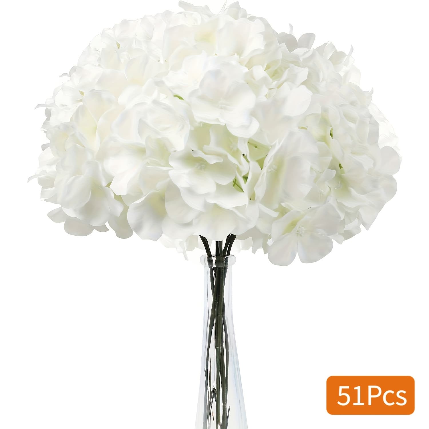 TEMU 51-pack Of White Polyester Artificial Hydrangea Flowers With Stems - Ideal For Wedding And Engagement Decorations, Bouquets, Home Parties, And Floral Arrangements