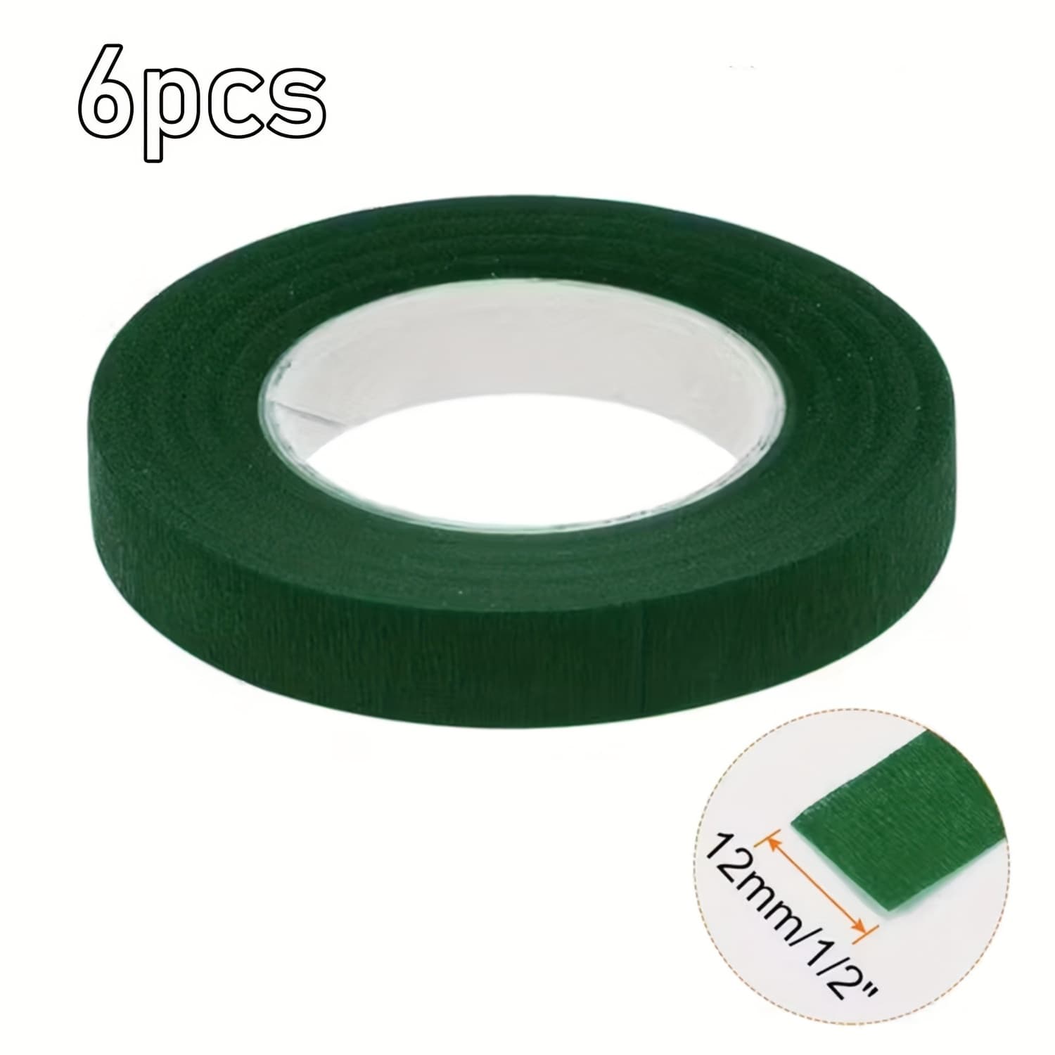 TEMU 6 Rolls Of Floral Tape For Bouquet Wrapping, Green Paper Adhesive, Suitable For Artificial Flowers And Plant Stems, Diy Crafts And Decorations, 7.5cm/2.95in