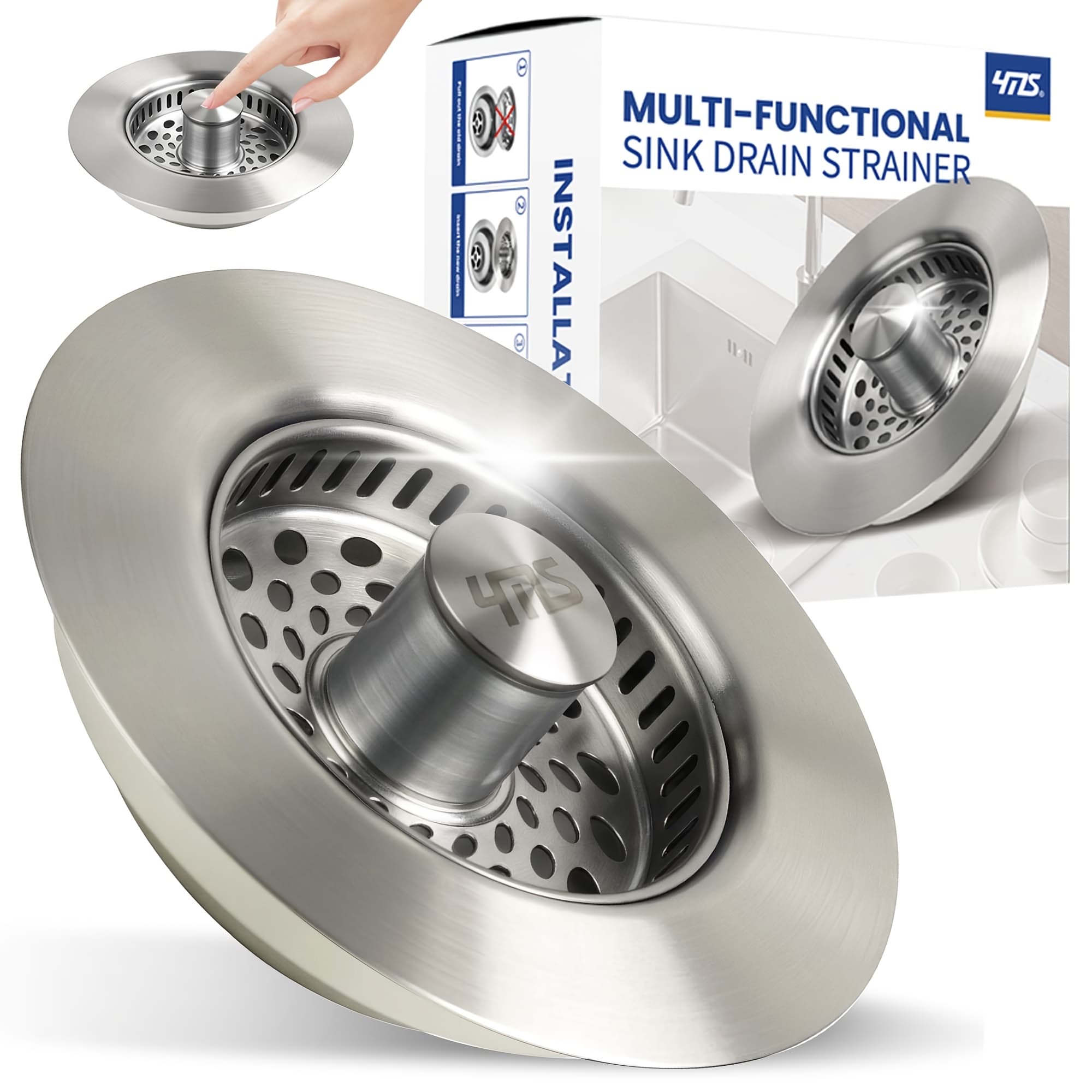 TEMU Stainless Steel Sink Aid, Kitchen Sink Drain Strainer Food Catcher, Popup Kitchen Sink Stopper & Odor Filter, Kitchen Sink Strainer Accessories With Drain Basket