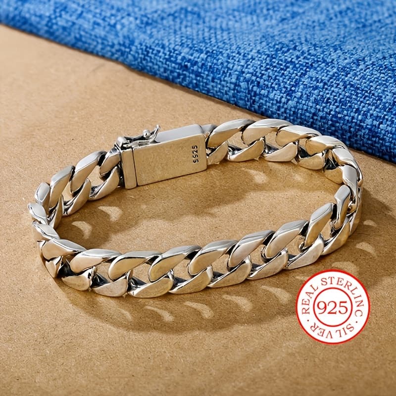 TEMU Eternal Retro Cuban Chain Bracelet - Silver Jewelry - Durable Fashion Bracelet
