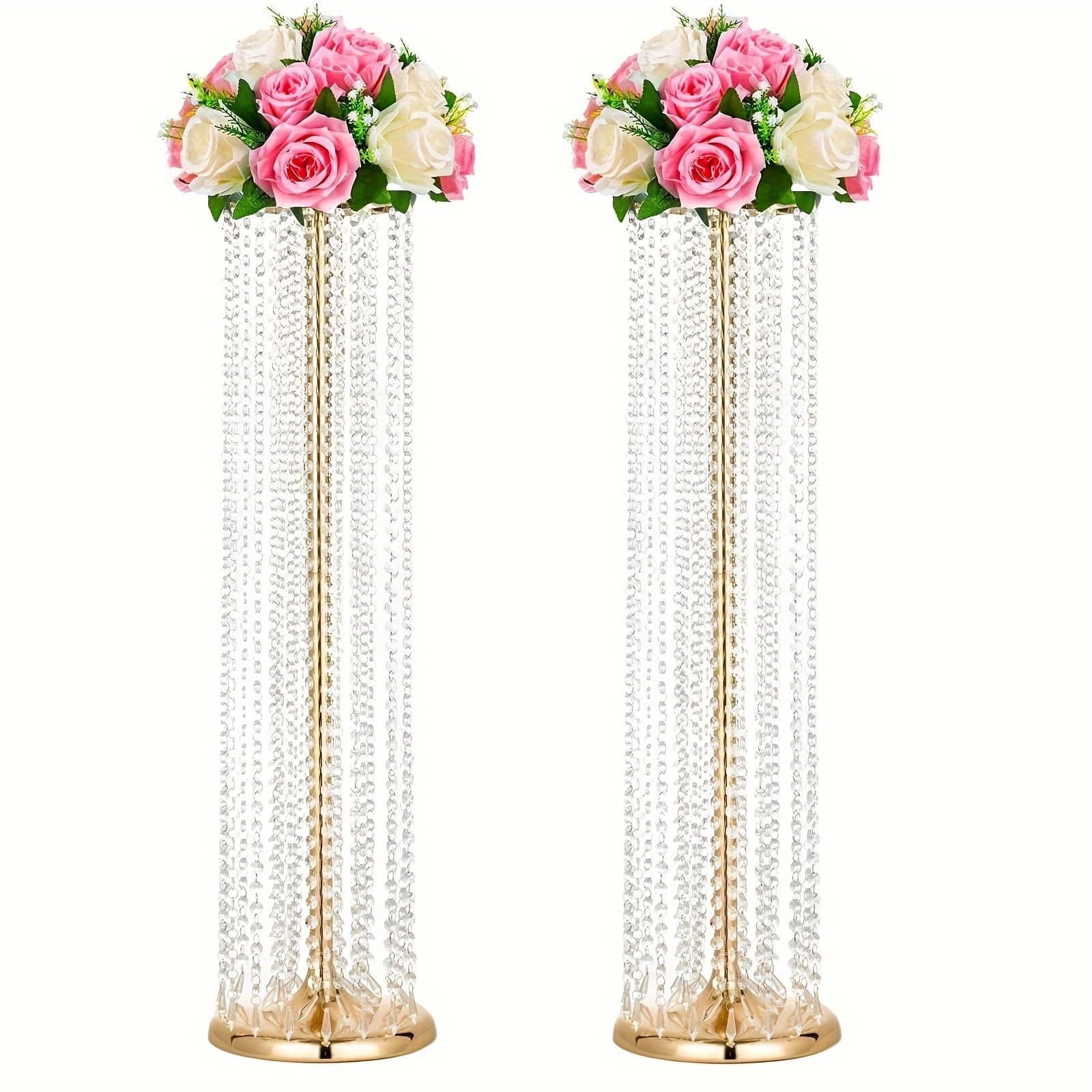 TEMU Set Of 2 Metal Centerpieces For Weddings Featuring Chandelier Acrylic Crystals And Flower Stands, Perfect For Elegant Decoration At Wedding Parties, Dinners, And