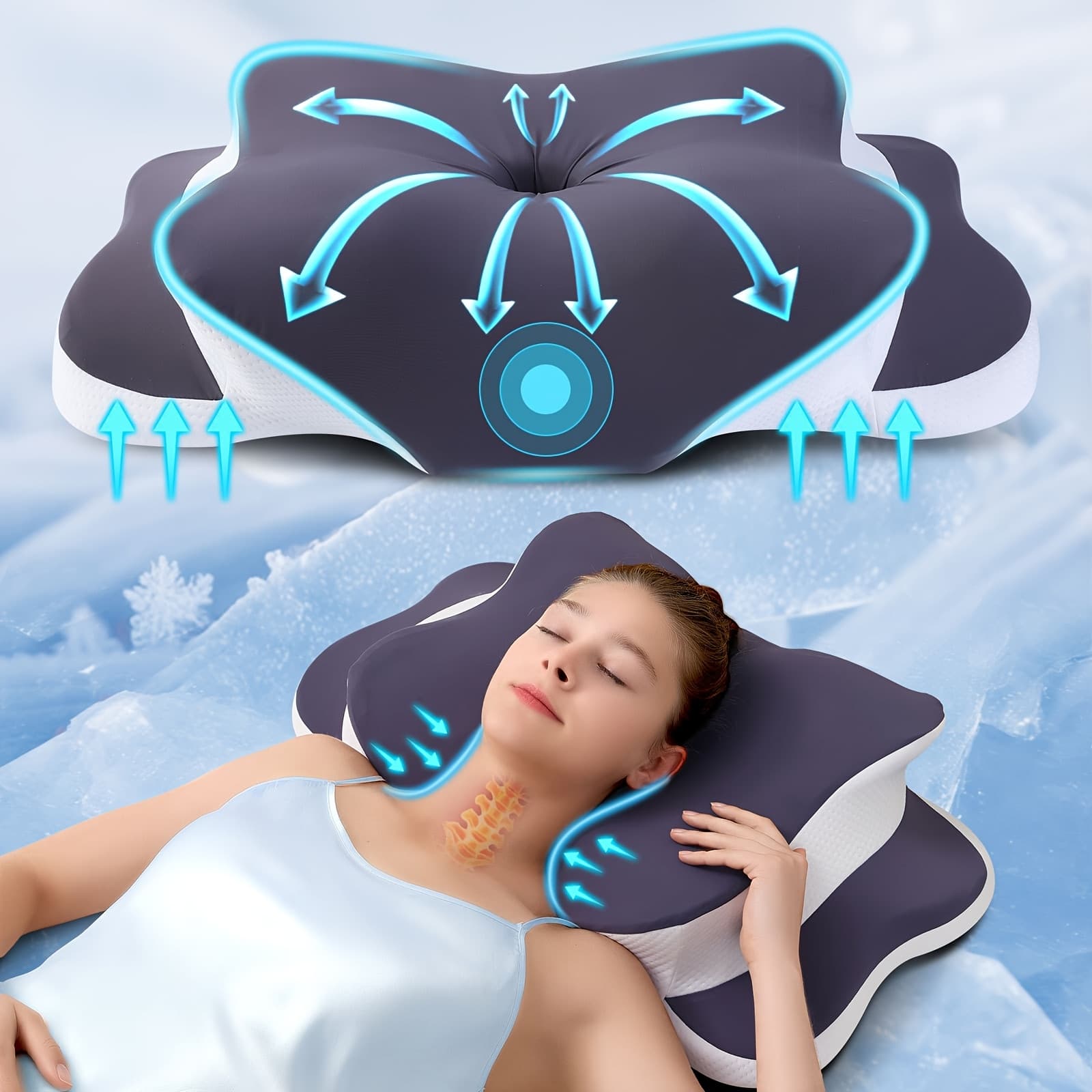 TEMU 2-height Adjustable Neck Pillow - Super Breathable Cooling Fabric, Cervical Support For All Sleeping Positions, Deep Gray - Ideal Gift For Adults, Neck Pillow For Sleeping, Comfortable Sleep Aid
