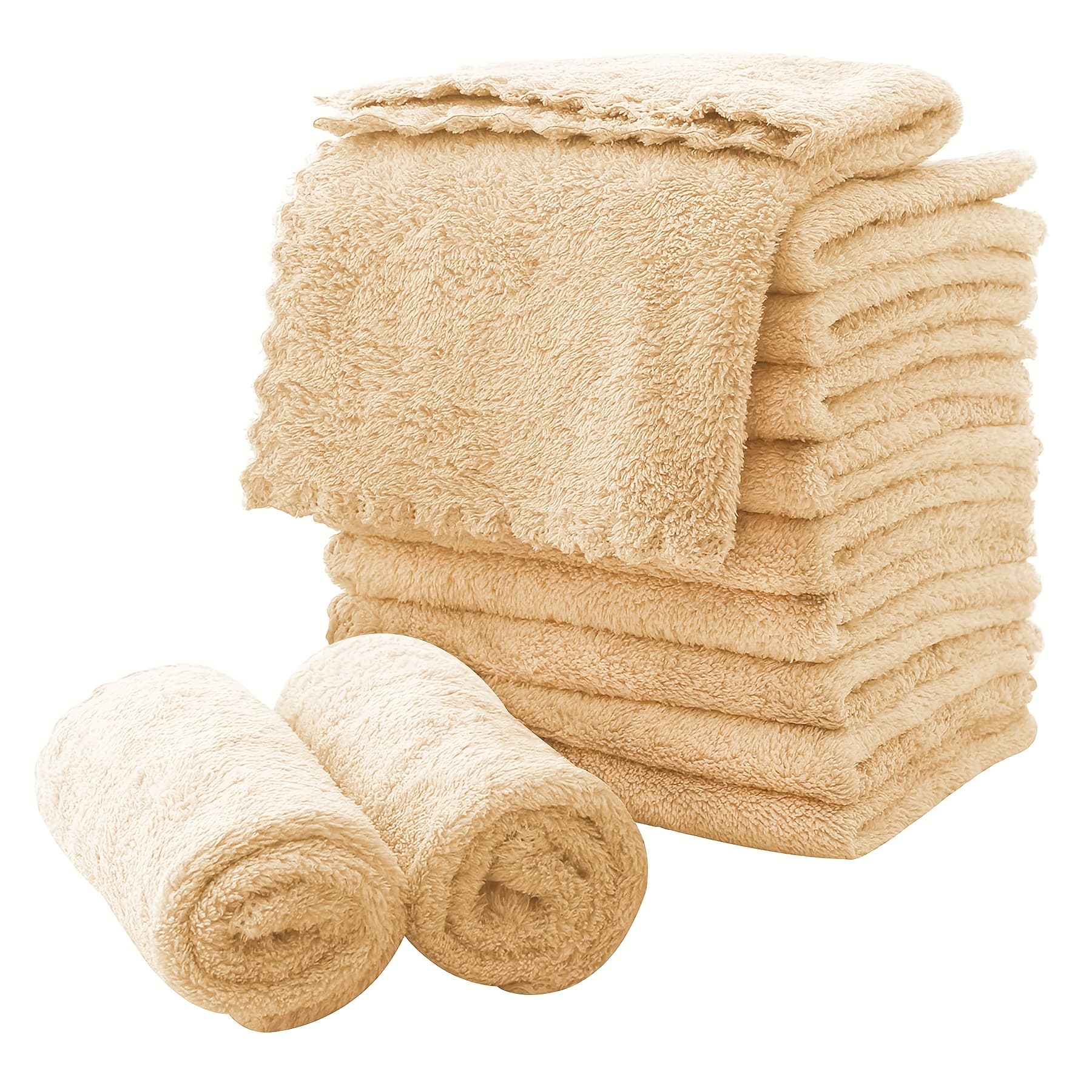 TEMU 12pcs Ultra Washcloths, Absorbent Coral Velvet Bathroom Wash Clothes, Small Towels, Makeup Remover & Facial Cleansing, Dishwashing, Table Wiping, Kitchen Cleaning - Quick Drying, 12 X 12 Inches