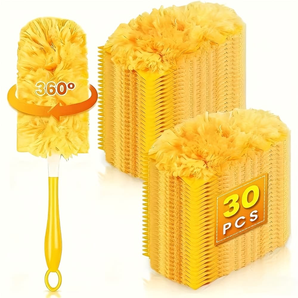 TEMU 30/60pcs 360° Duster Refills Compatible With Duster Handle, Heavy Duty Refill Pads With 1 Short Handle, Disposable Microfiber Dust Remover Kit For Multi Surface Cleaning