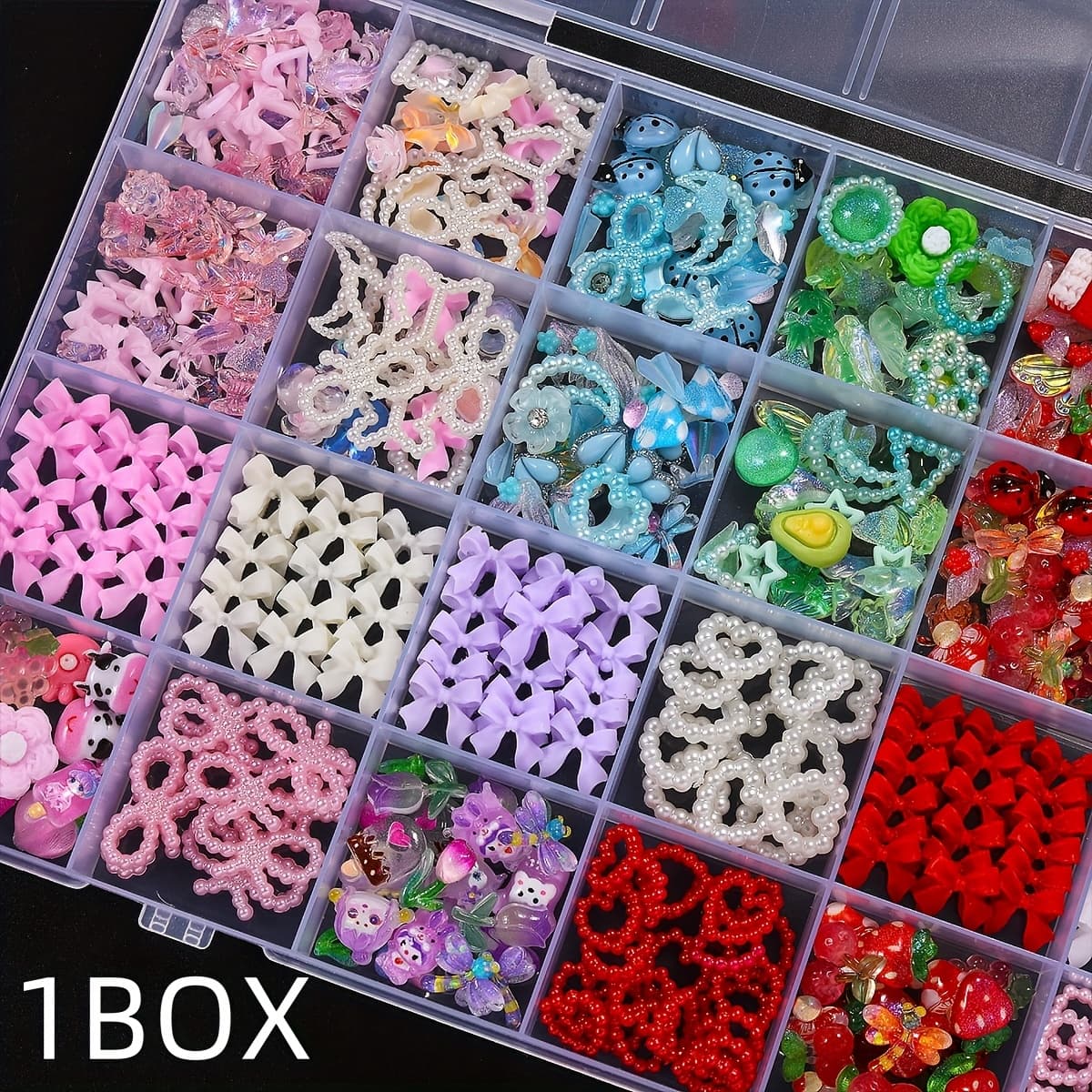 TEMU Approximately 320pcs Of Cross-border Pink And Nail Decorations Featuring Cute Bows And Mixed Pearls, Packaged As A Accessory Set