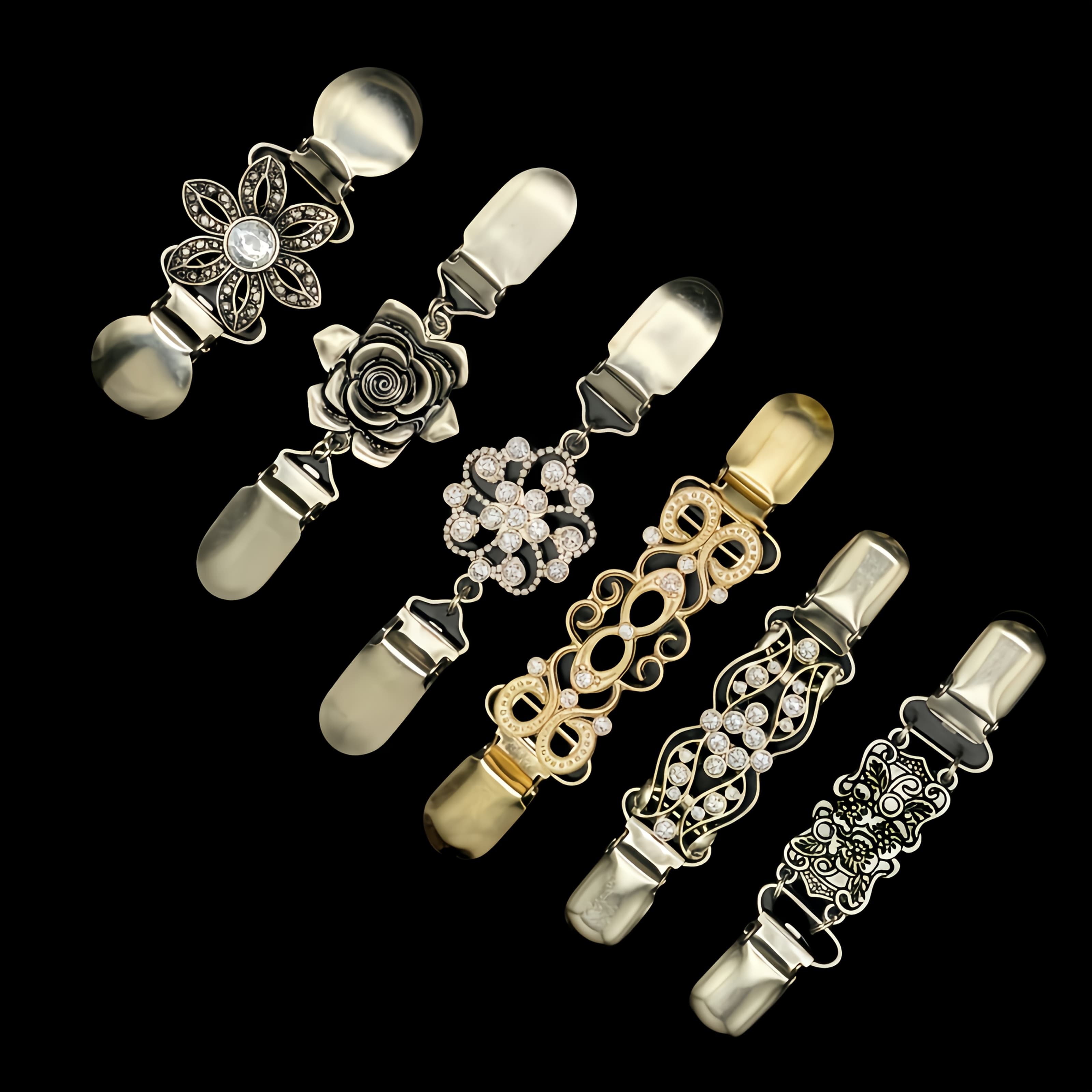 TEMU 3/6pcs Set Of Vintage Sweater Clips, Dress Shawl Collar With Straps, Waist Cinching Clips For Pants And Skirts, Fashionable Clothing Enhancers, Garment Fasteners