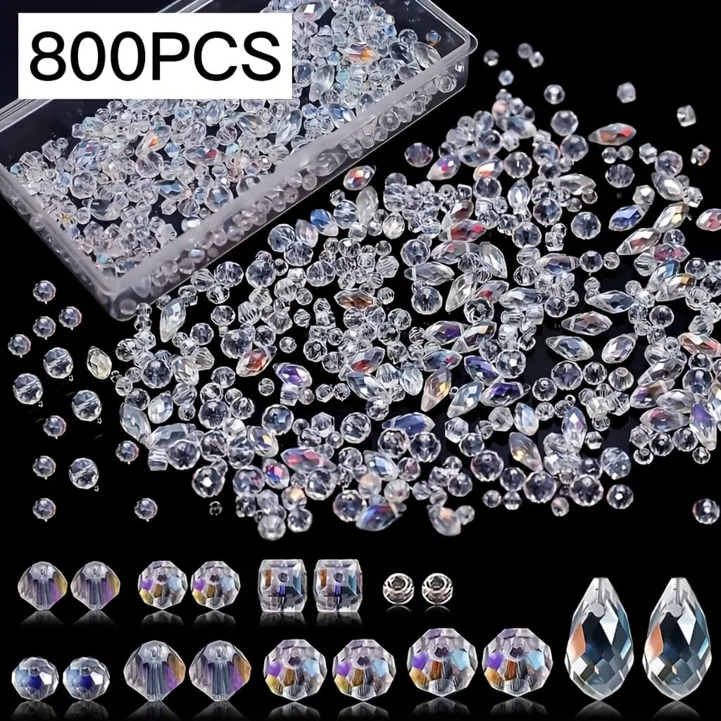 TEMU 250pcs/500pcs/800pcs Bulk Ab Transparent Glass Beads - Sparkle Your Jewelry, Earrings, Bracelets And Necklaces , Ideal For Craft And Small Business