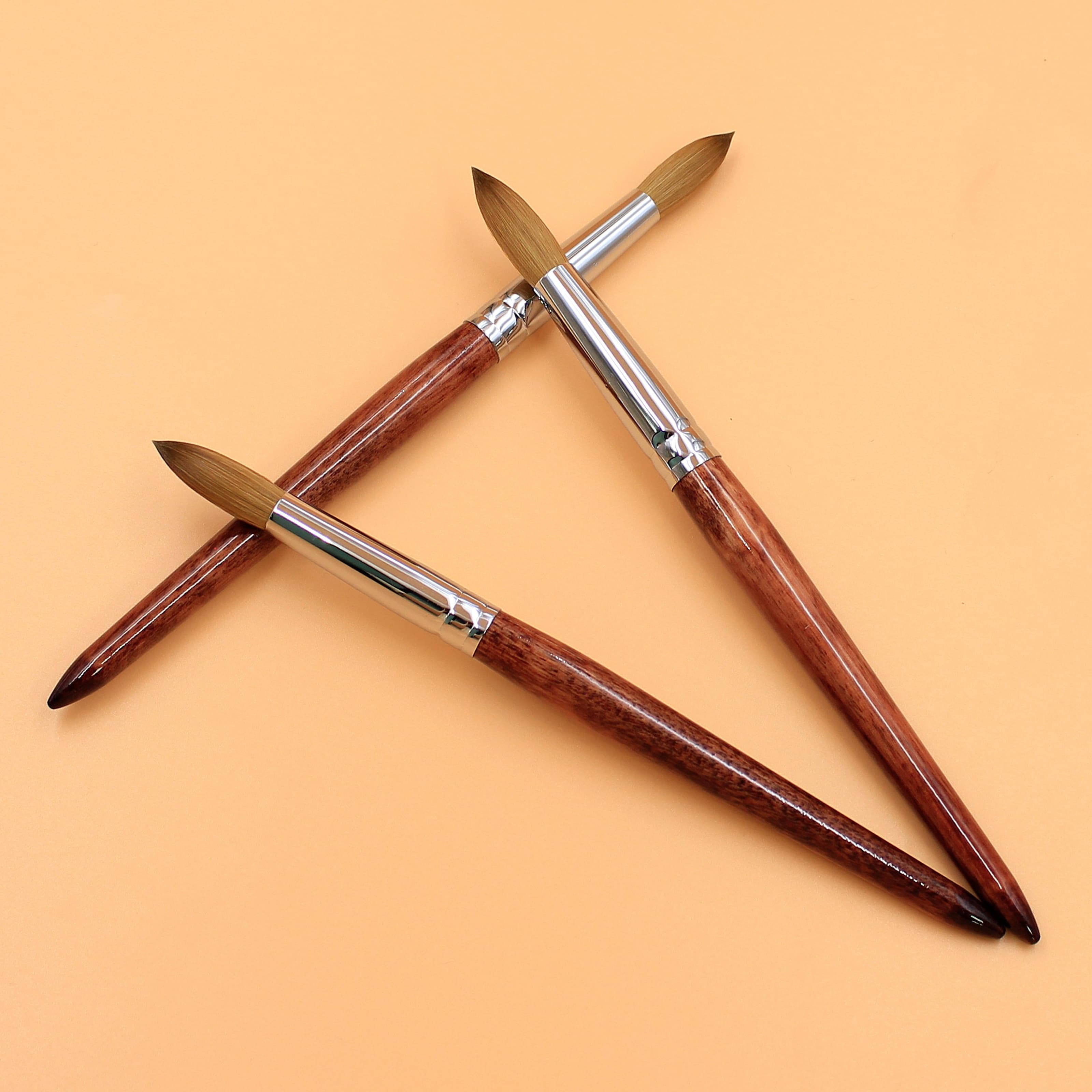TEMU Set Of 3 Professional Acrylic Nail Brushes In Sizes 16#, 18# And 20#, Featuring Handles And Round Head Carvings, Made Of Pure Hair - Round Shape, Handle, Suitable For Salon-quality And Pedicures.