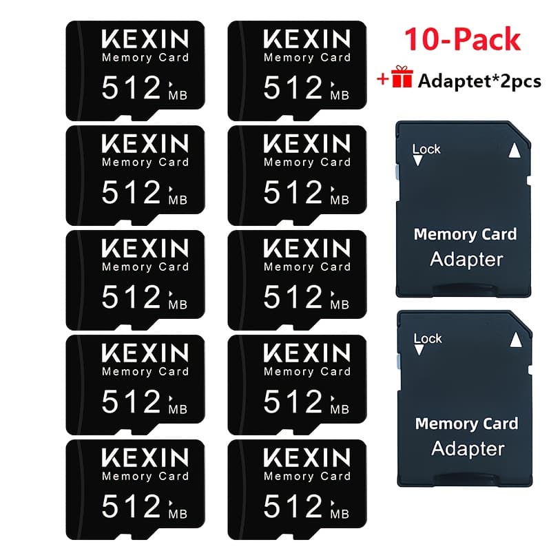 TEMU Kexin [10-pack]tf Cards 512mb Flash Memory Cards Transfer For Tablets, Smartphones, Dash Cameras, Cameras Includes 2 Adapters