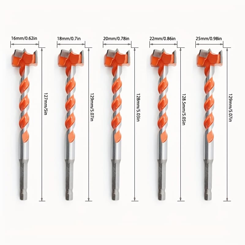 TEMU 5pcs, Woodworking Hole Opener - Alloy Long Threaded Drill Bit With Hexagonal Shank For Extended Length, Suitable For Drilling Holes In Wood Doors, Locks And Plastics Using Electric Screws