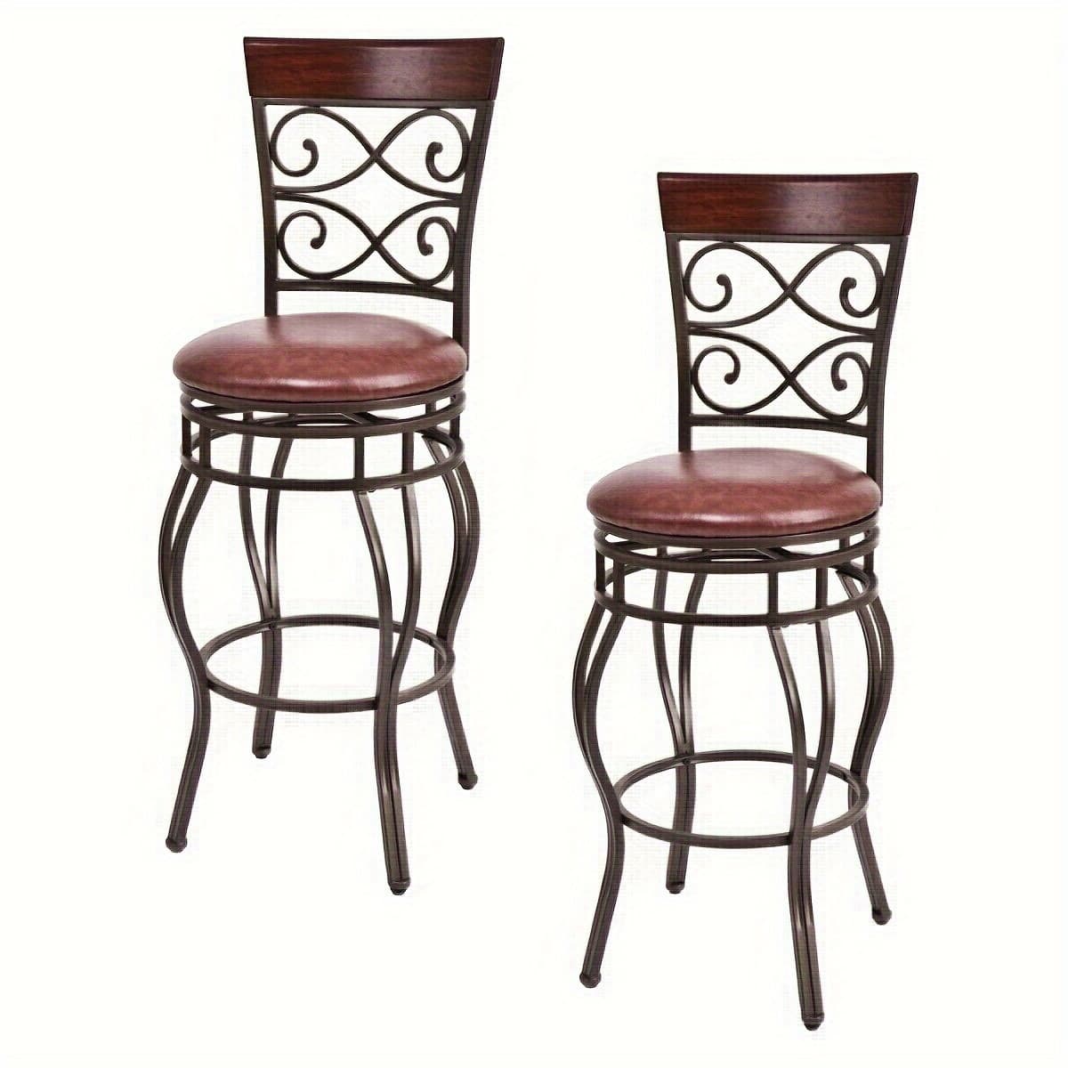 TEMU Set Of 2 Vintage Swivel Bar Stools With Comfortable Padding, Perfect For An Elegant Bistro Dining Room.