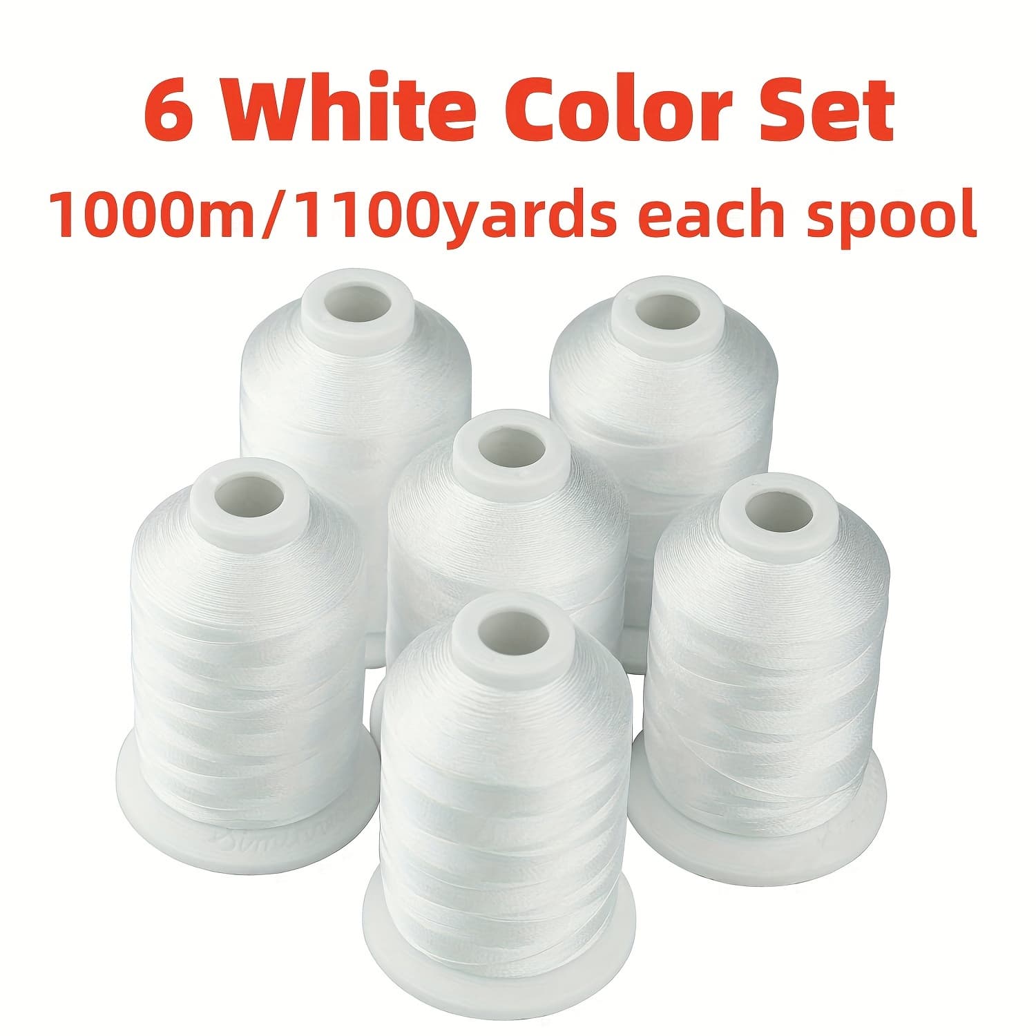 TEMU 6 White Polyester Machine Embroidery Threads 1000m(1100yards) For Most Embroidery And Sewing Machines