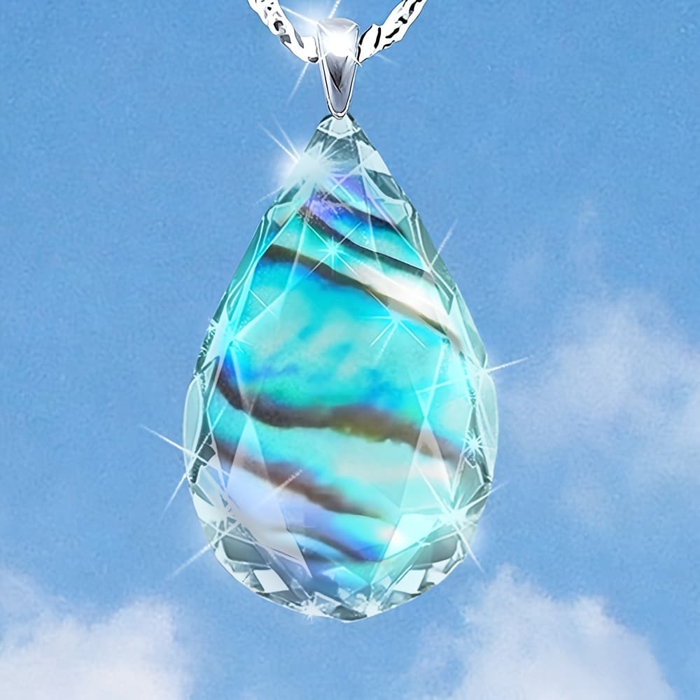 TEMU A Pendant Necklace Featuring A Teardrop-shaped Striped Gemstone, Embodying A And Luxury, Perfect For Daily Use And