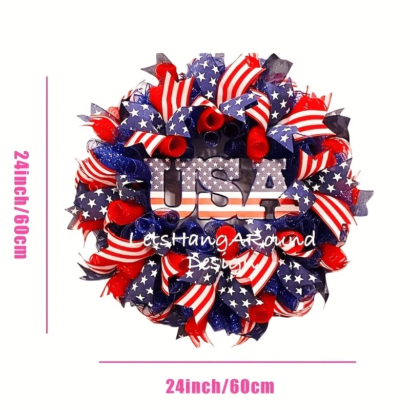 TEMU 24-inch Us Day Patriotic Wreath, Us And , Durable Plastic Front Door Wreath, Suitable For Indoor And Outdoor Wall Decoration, Perfect For Day And Memorial Day Home And Table Decoration