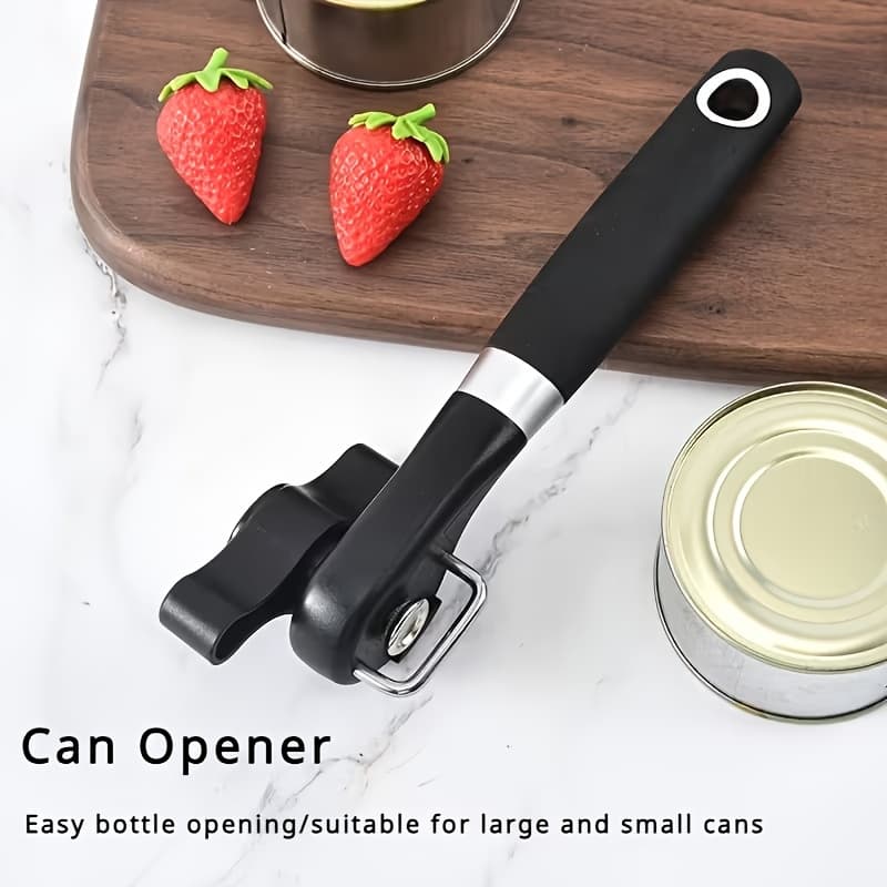 TEMU 1pc Manual Can Opener, Heavy Duty Stainless Steel Tin Opener With Non-slip Handle, Safe Can Opener For Large & Small Cans, Kitchen Gadget For Home, Camping & Rv