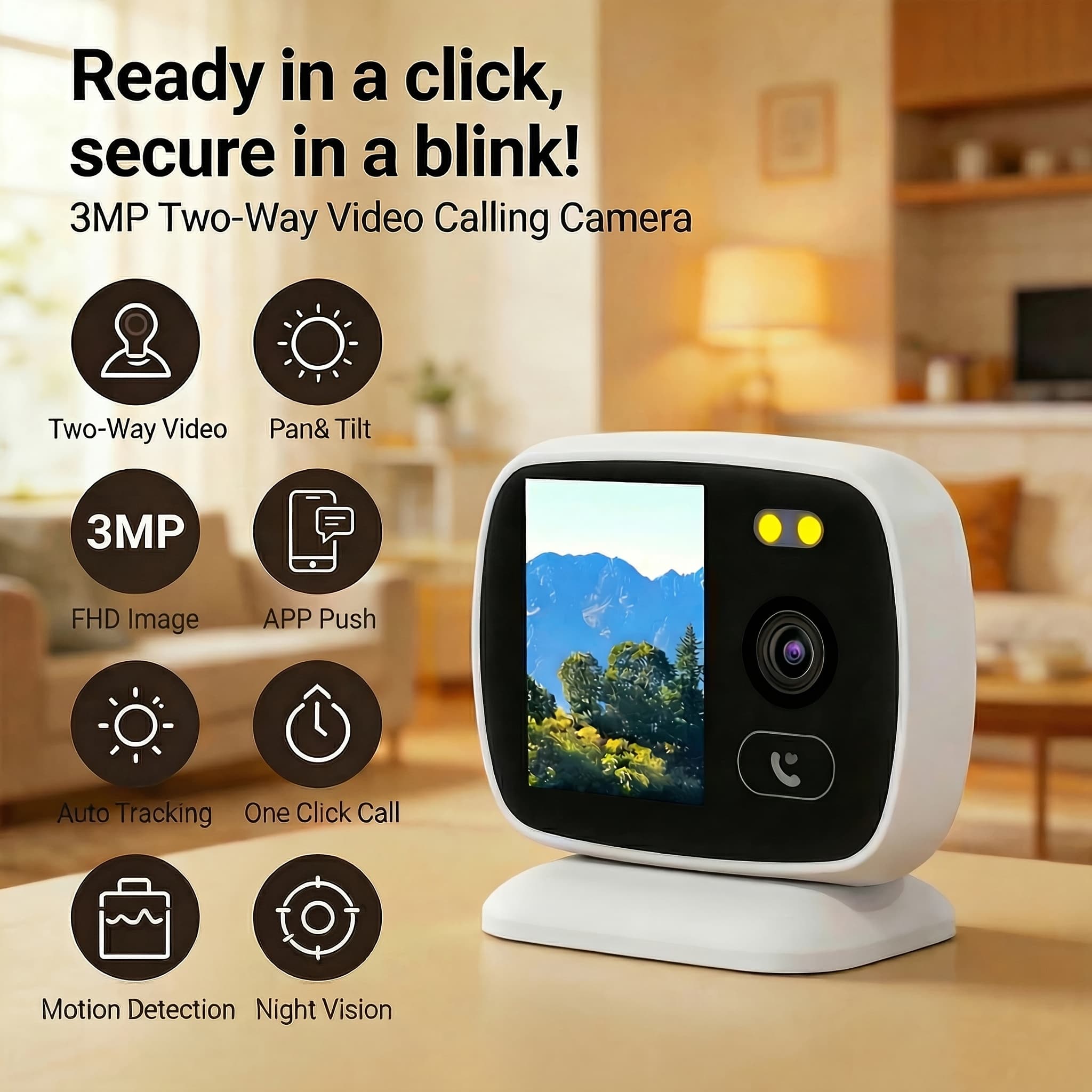 TEMU 2-way Audio/ Camera With 2.8” Display & Ptz Camera Suitable For Puppy/cat/dog Monitoring, Detection, Indoor Wifi Cam With Phone App Control, Speaker System For Home Surveillance System