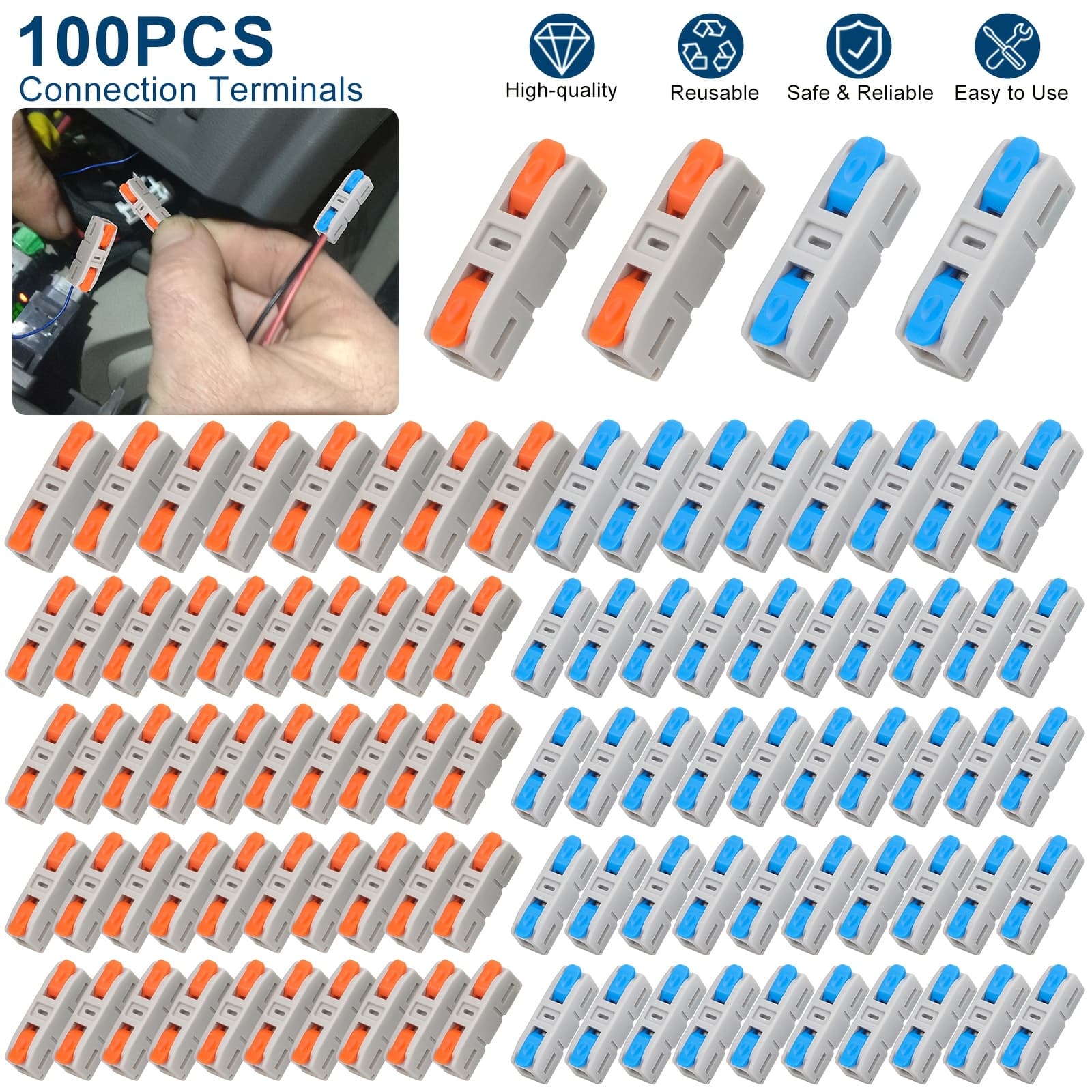 TEMU 100pcs 24-12 Awg Lever Nut Wire Connectors, Copper Quick Splice Terminals With Levers, For Junction Boxes, Lighting & Diy Electrical Connections