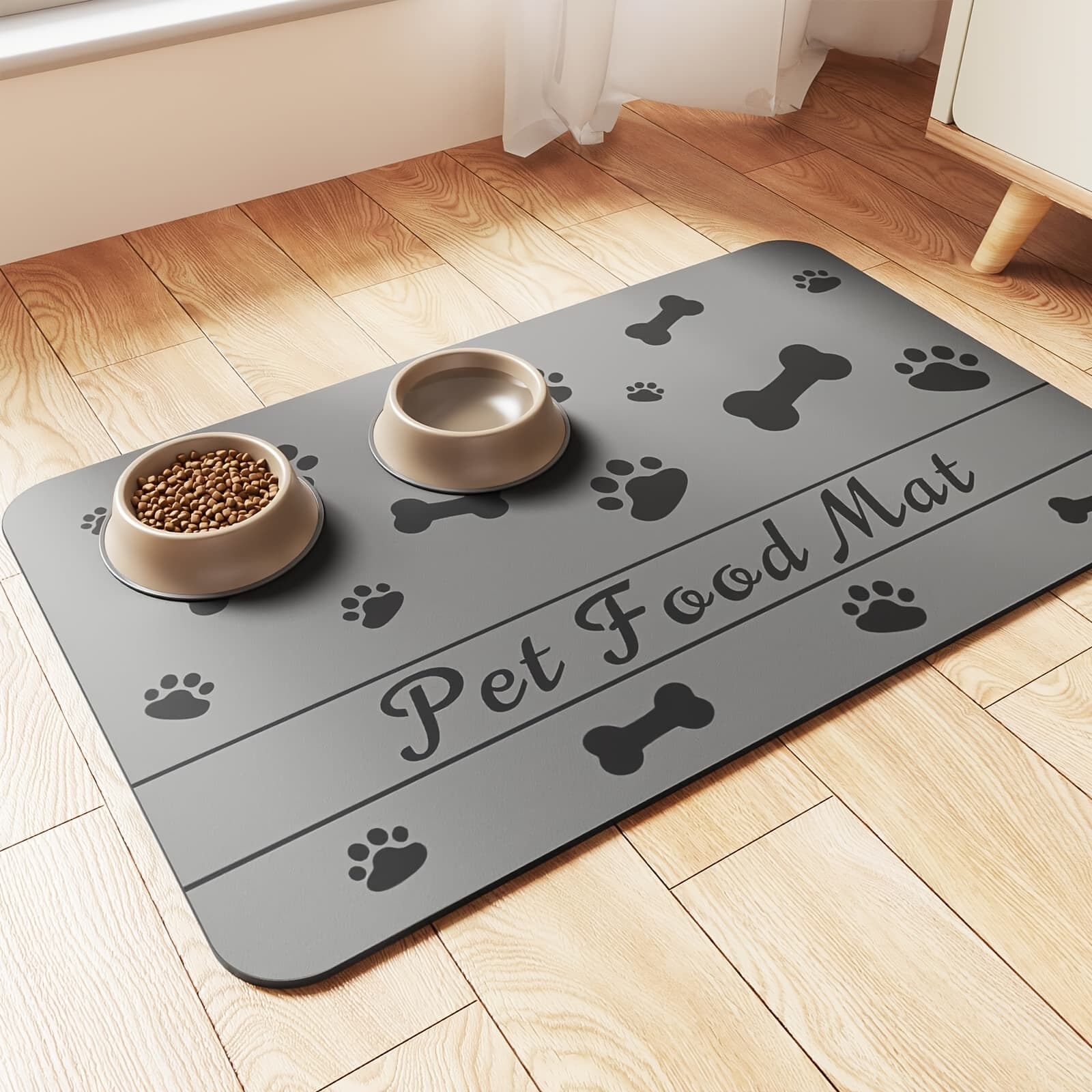 TEMU Pet Feeding Mat Compatible For - Absorbent Quick-dry With Rubber Base, 12"x20" Feeding Station Mat For Food & Water Bowls - Ideal For S,, Floors - Perfect Gift For Pet Owners