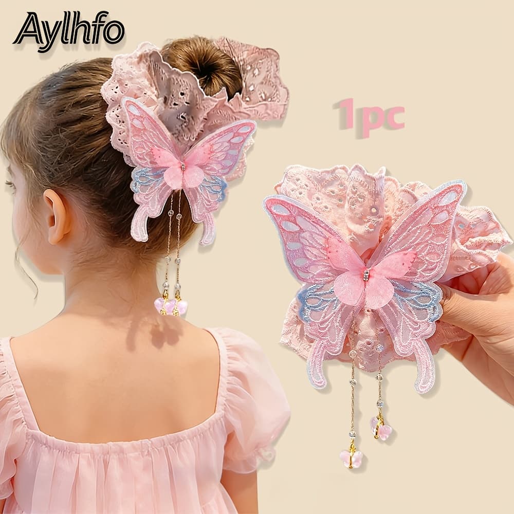 TEMU 1pc Aylhfo Colorful Embroidered Fabric Hair Tie, ' Cute Chain Pendant Fabric Hair Bun, 's Cute Hair Additions, Suitable For Daily And Holiday Party Wear