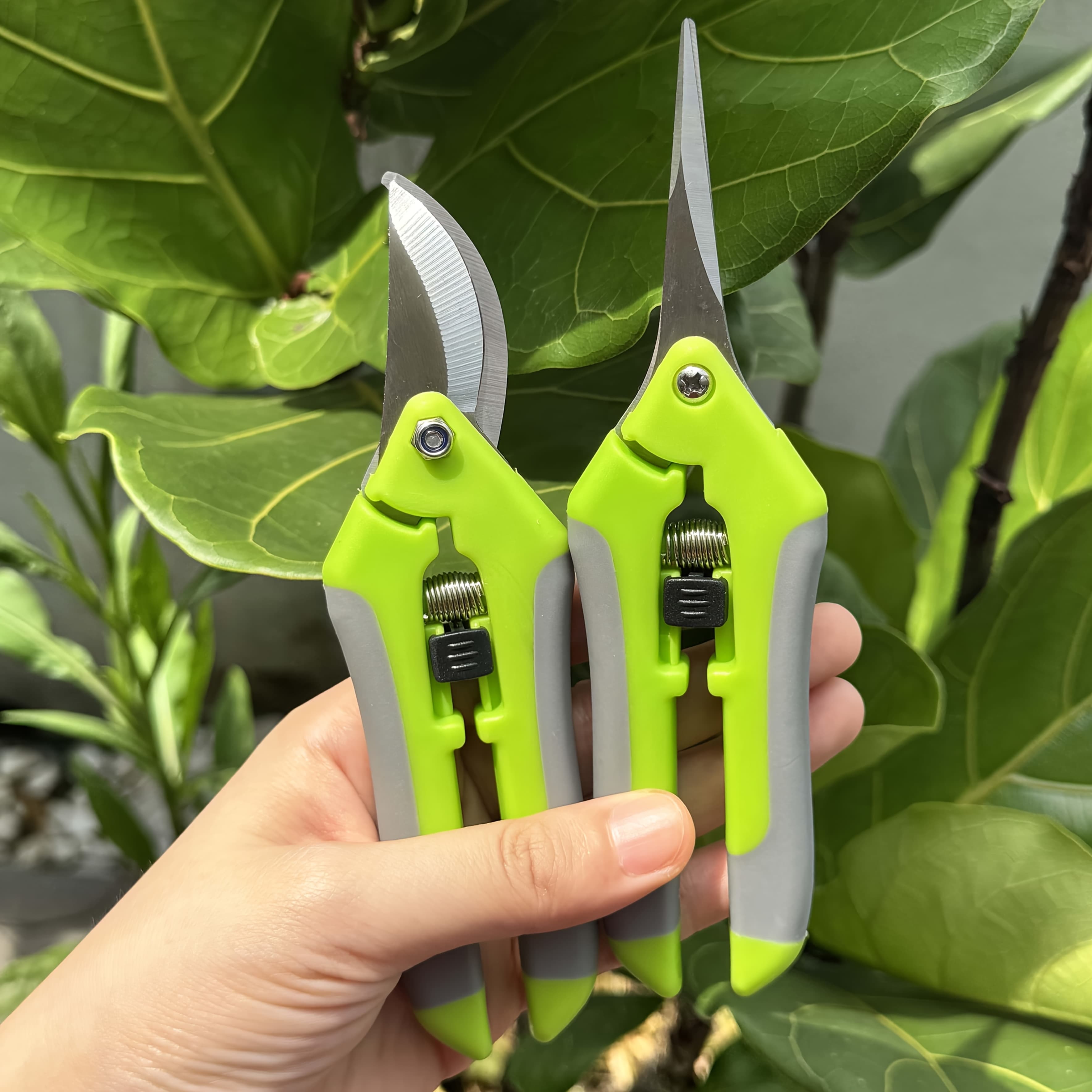 TEMU 2pcs Stainless Steel Garden Pruning Shears Set - Versatile Gardening & Lawn Care Tools For Trimming Branches, , For Cutting And Labor-saving High-tension Springs