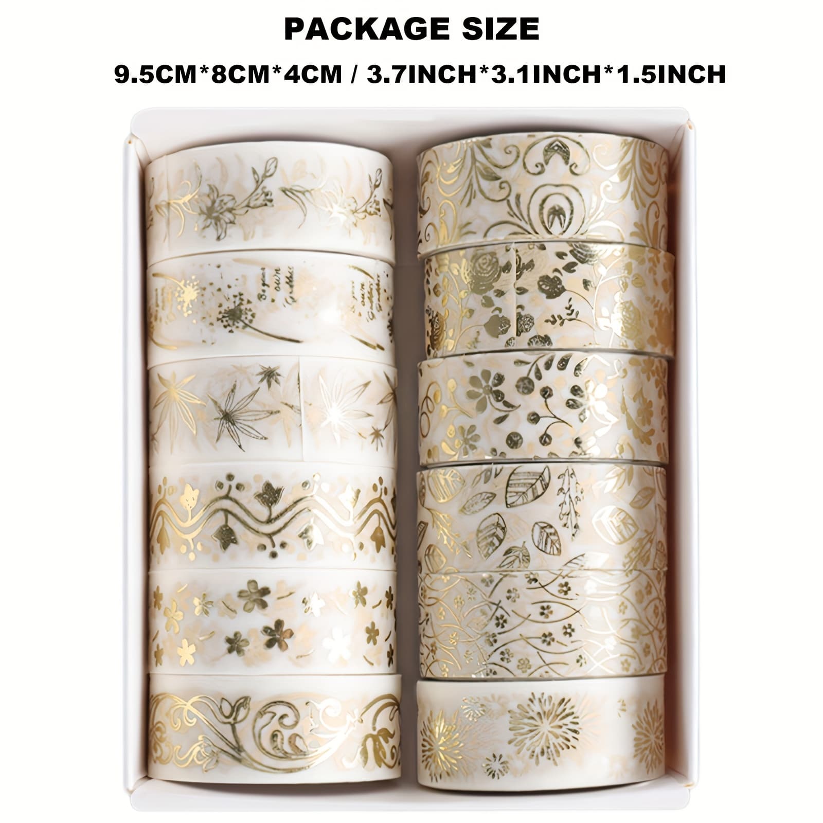 TEMU 12-roll/box Golden Floral Washi Tape Set With Decorative Tape Stickers For Scrapbooking And Stationery