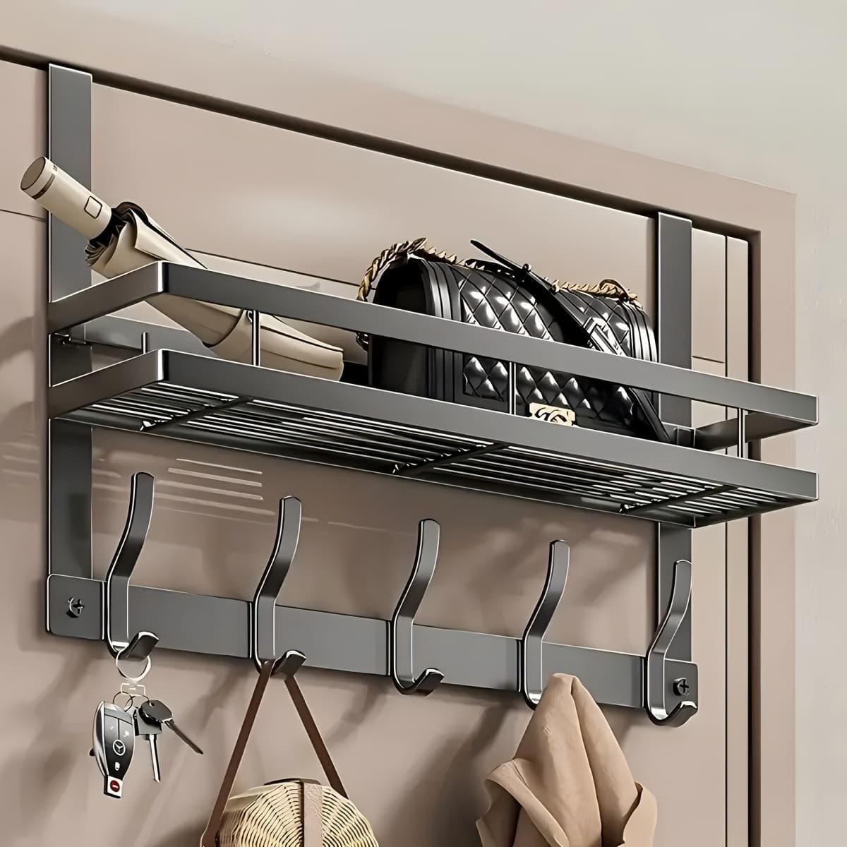 TEMU 1pc Popular , Multifunctional Easy-install Over-the-door Storage Rack For Bedroom, Bathroom And Kitchen Organization