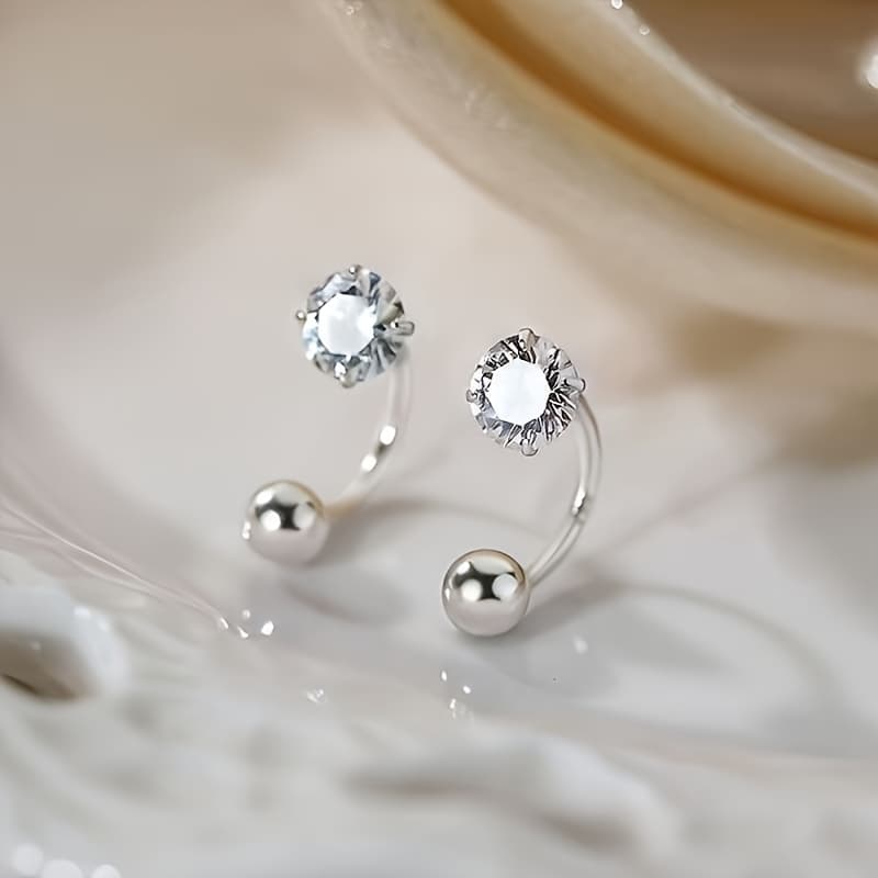 TEMU Pair Of 925 And Set With Four- Synthetic Zirconia, Valentine's Day Gift