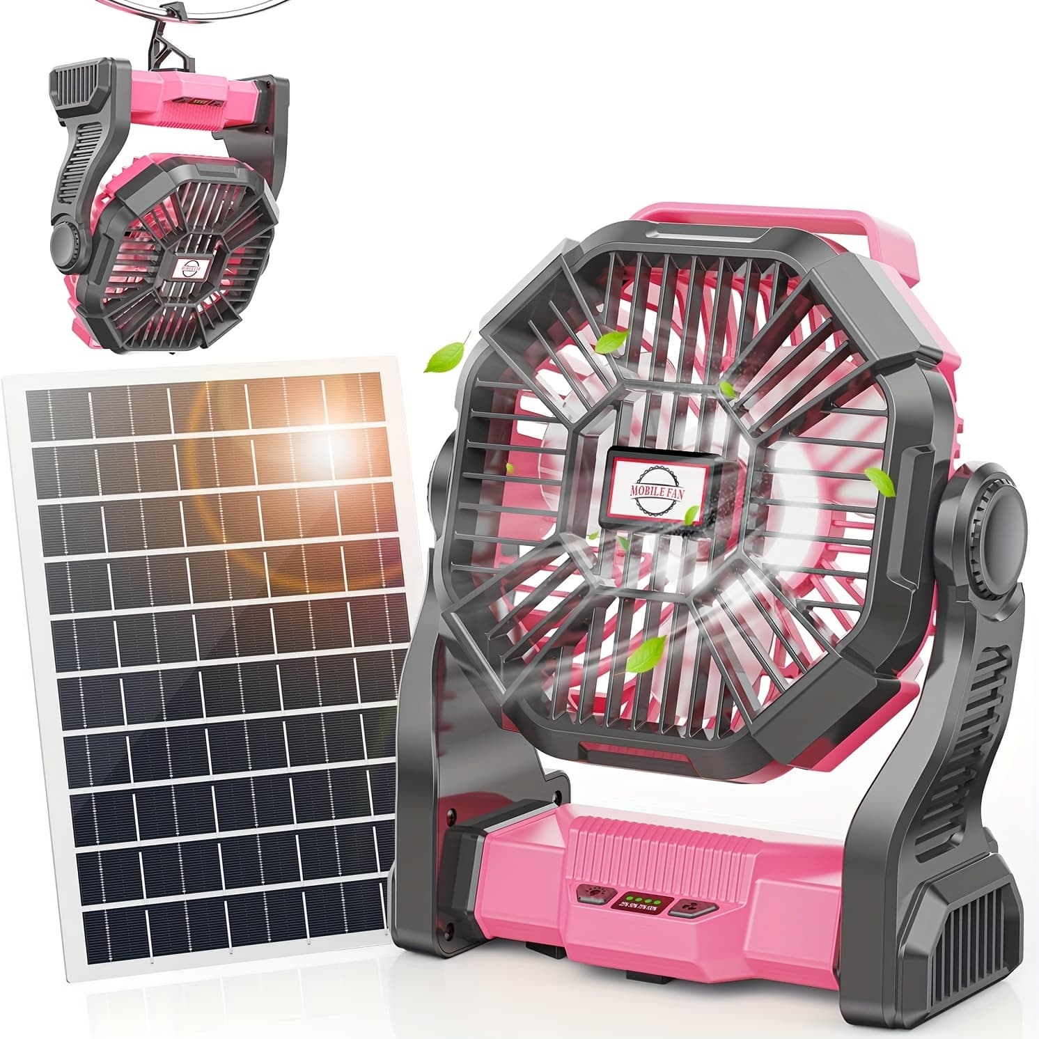 TEMU 20000mah Solar Fan, Usb Battery Fan, Solar Charging Fan Led Light, With Emergency Power Supply And Hook, Suitable For Camping, Hiking And Picnics