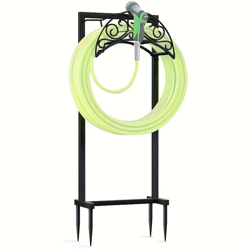 TEMU Upgraded Freestanding Garden Hose Holder With 4-anchor Base, Heavy Duty Hose Hanger For 100ft Hose Storage, Sturdy Yard Hose Stand With Detachable Design, Lawn& Yard Accessories, Black
