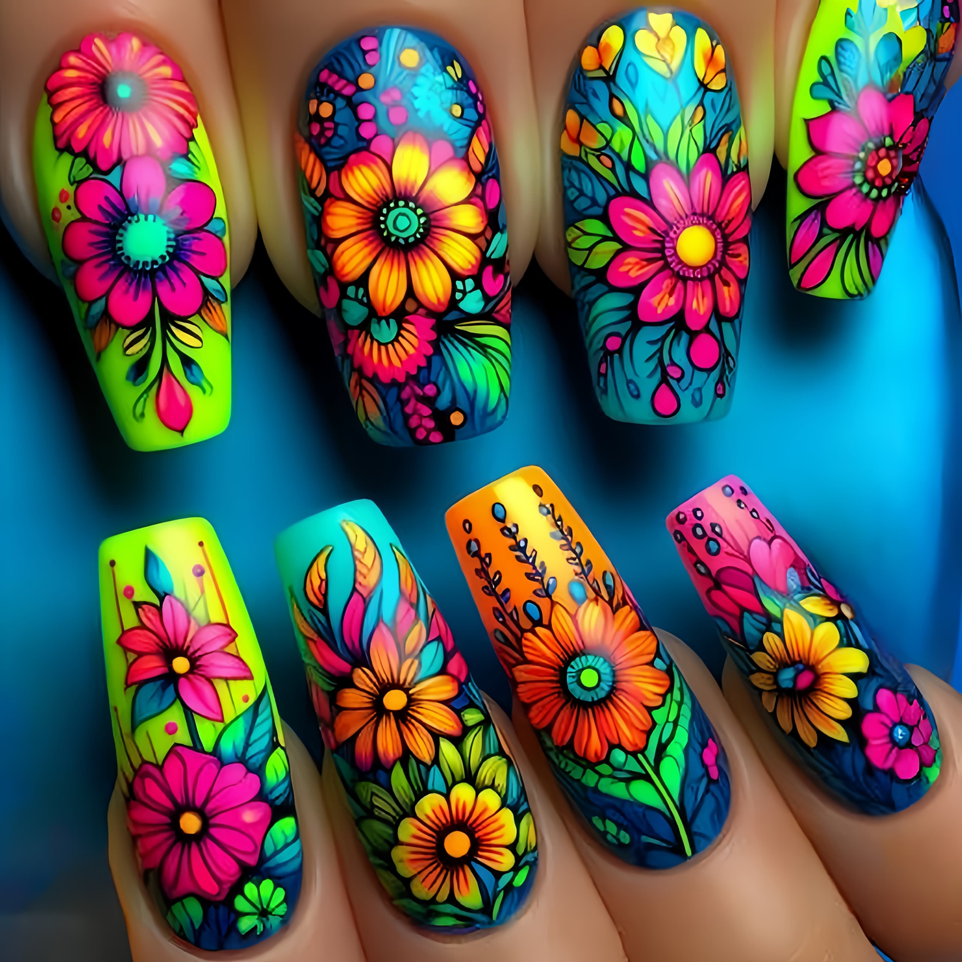 TEMU Medium-length Square Nail Stickers, New Year Edition: Spring And Summer Hot-selling Fashionable Green Floral Pattern Removable Nail Decals, 24pcs Box Set