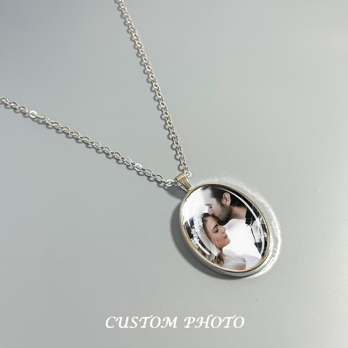 TEMU 1pc Personalized Photo Necklace - Dome Oval Photo Pendant With Your Own Picture, Unisex Jewelry Gift For , Birthday Anniversary Wedding Gift, Durable Casual Attire, Your For Customization