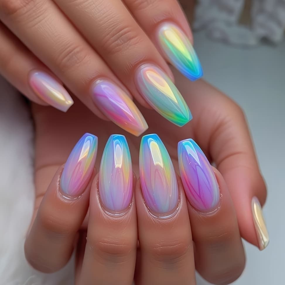 TEMU 24pcs Long-style Ballet Fake Nails - Fashionable Y2k Style Fake Nails - Aurora Wearable Nails - Wearable Design Fake Nails - Stickers - Detachable Nail Stickers - Press-on Nails