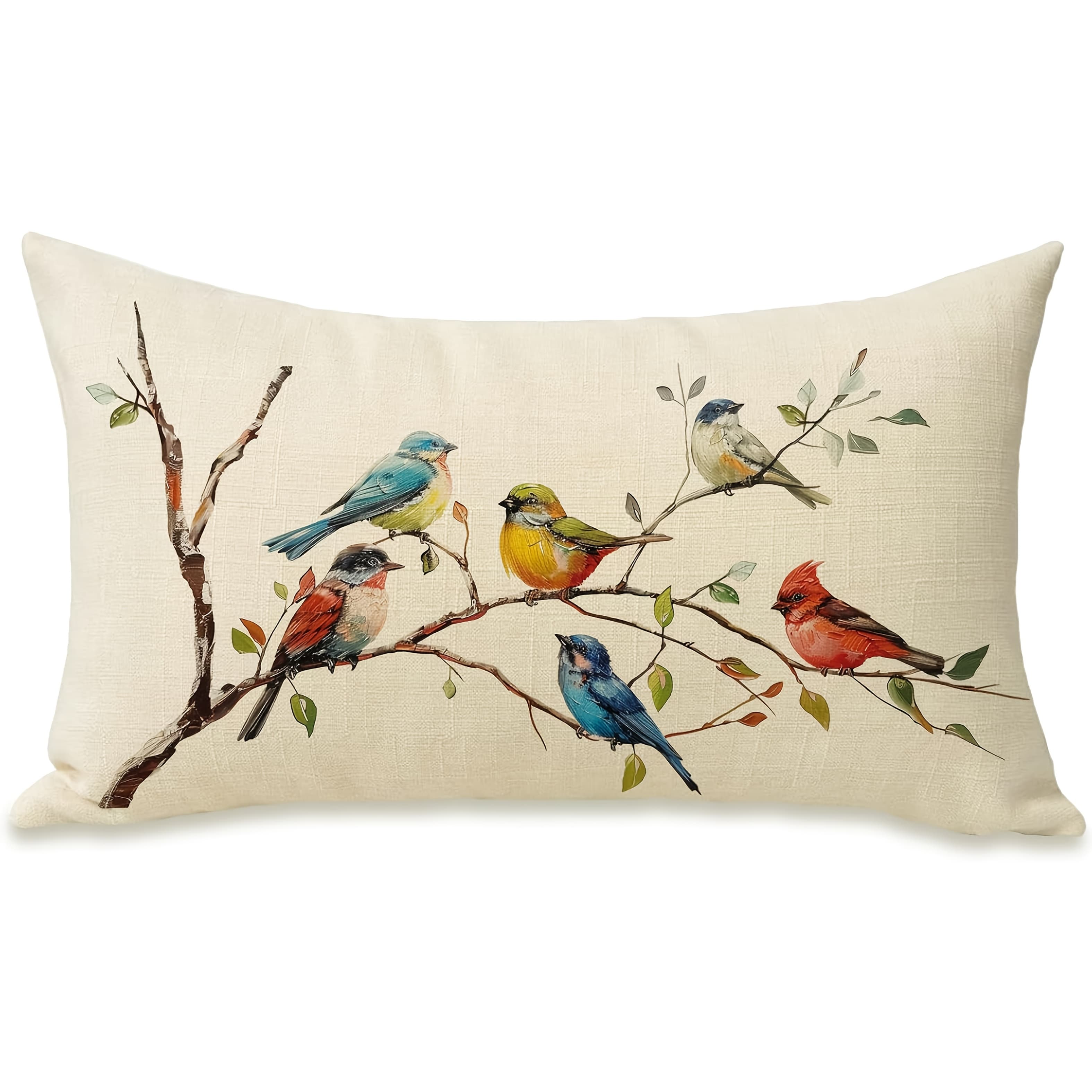 TEMU 1pc, Dokriy Linen Birds Lumbar Decorative Pillow Cover, Branch Porch Patio Outdoor Pillowcase, Farmhouse Sofa Couch Home Decor, Home Decor Products (single Side, No Pillow Core)