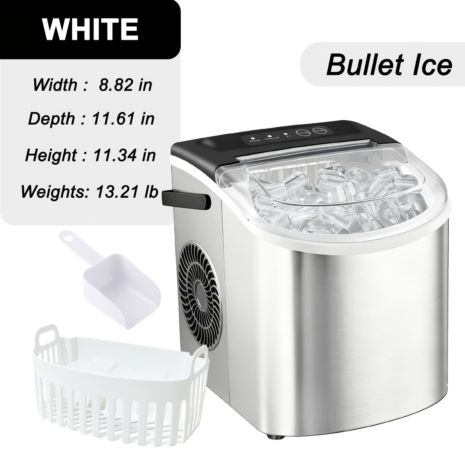 TEMU Countertop Ice Maker With Handle, Produces 26 Of Ice 24 Hours, 9 Ice Cubes In . Portable Ice Maker Comes With A Basket And Ice Scoop.