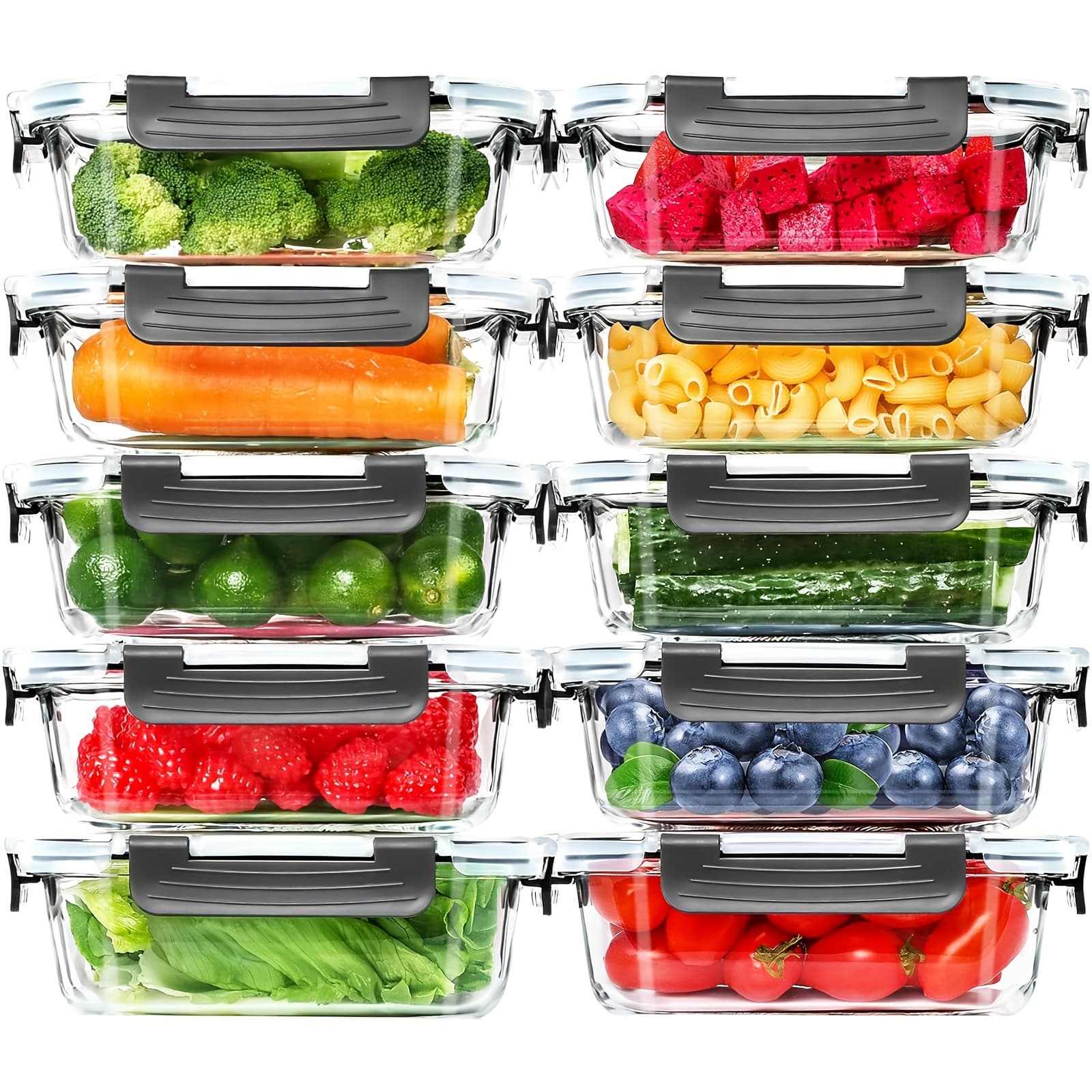 TEMU 20 Pack 22oz Glass Meal Prep Containers, 10 Containers & 10 , Airtight Food Storage Containers With , Pantry Kitchen Storage Containers For Lunch, Food Storage, Glass Lunch Bento Boxes