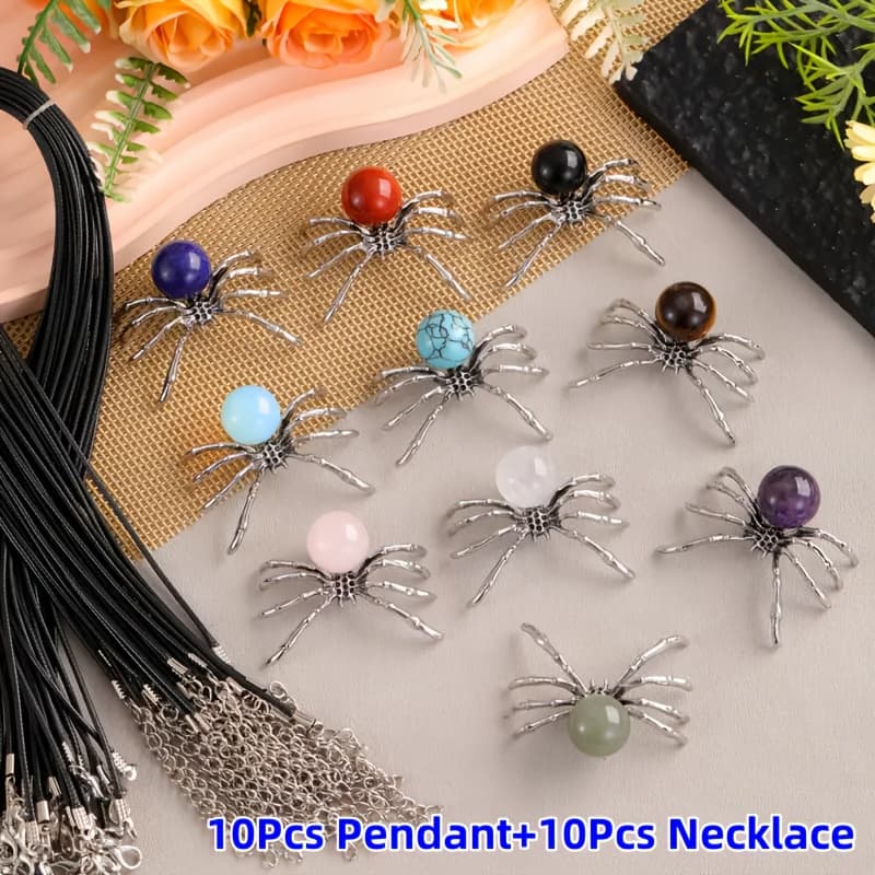 TEMU 5/10pcs Bohemian Natural Stone Long-legged Spider Pendants - Intricate Insect Detailing, Stone Charms For Making, Daily Wear & Halloween Christmas Gift (retro Style, )