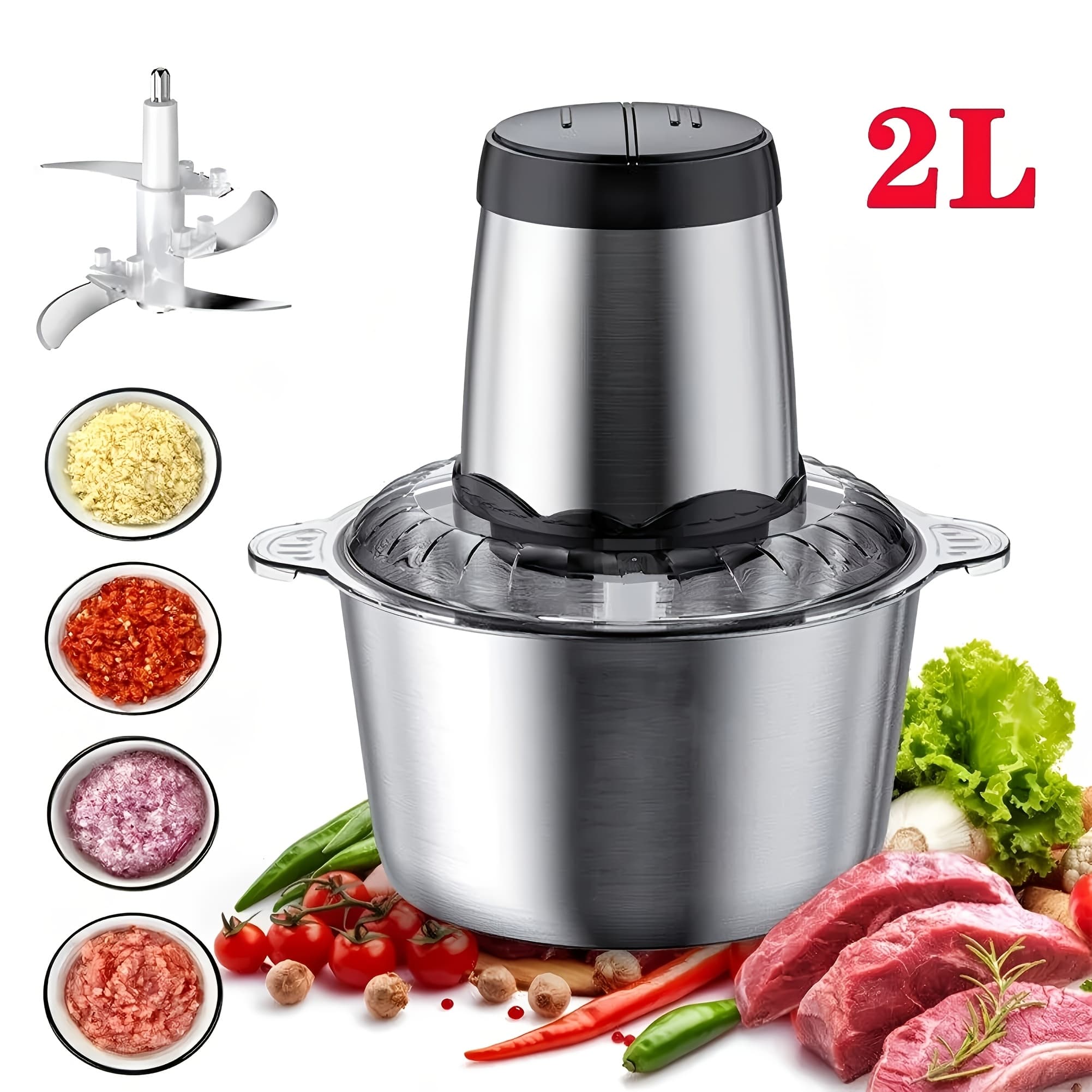TEMU 300w Food Processors For Home And Kitchen Use, Meat Grinder 4 Blades, Electric Food Chopper Meat Grinder For Meat/vegetable/fruits/nuts Wit Blade, 2 Speed