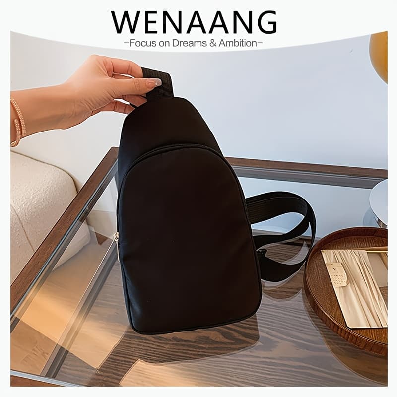 TEMU 1pc Chest Bag Exquisite Solid Color Adjustable Shoulder Strap Fabric Material Women's Chest Bag Outdoor Sports