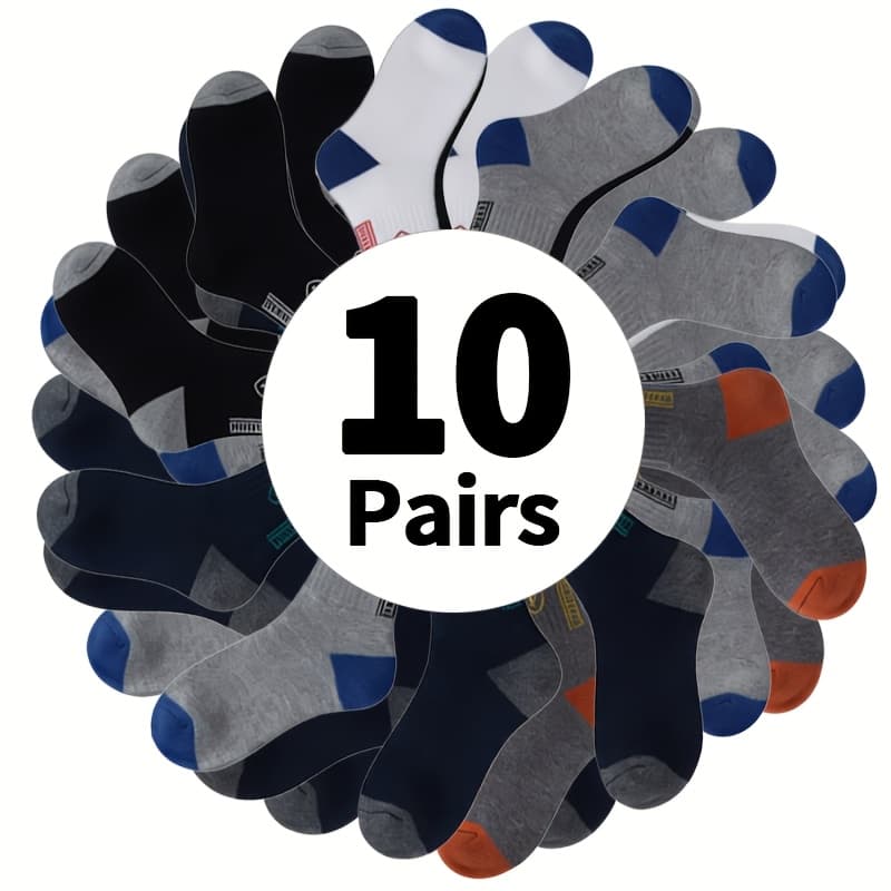 TEMU 10 Pairs Of Men's Trendy Breathable Crew Socks, Comfy Casual Soft Thermal Socks, Winter & Autumn