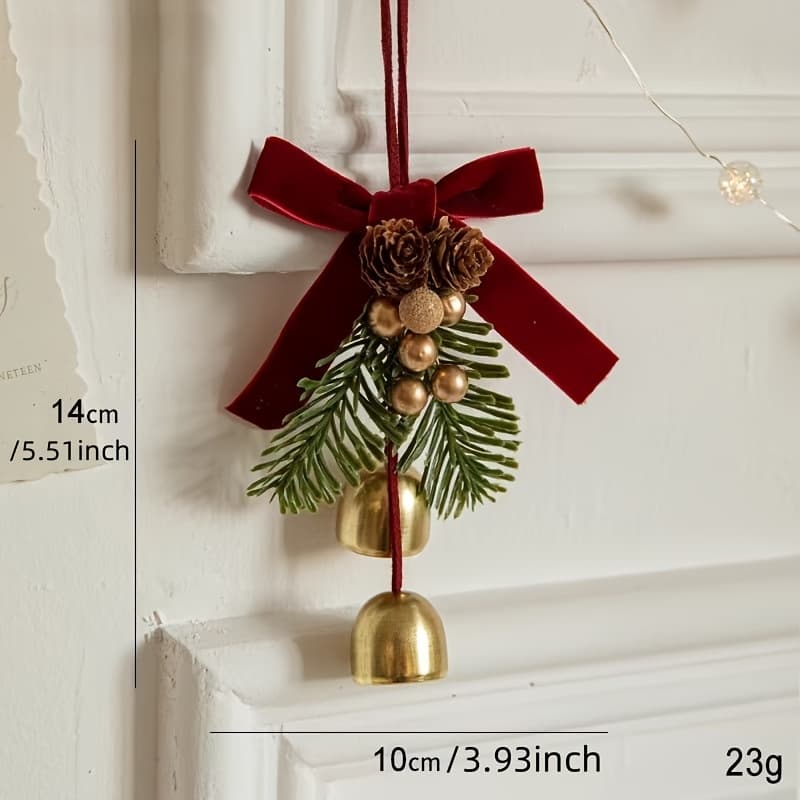 TEMU Christmas Door Hanging Car Ornament Christmas Tree Red Velvet Bow Bell Small Pendant Decoration Prop
