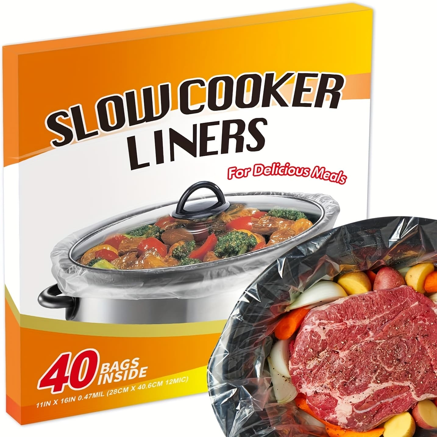 TEMU Slow Cooker Liners | Kitchen Disposable Cooking Bags | Small Size Pot Liners Fit 1qt To 3qt | For Oval Or Round Pot-16x11in(40 Bags)
