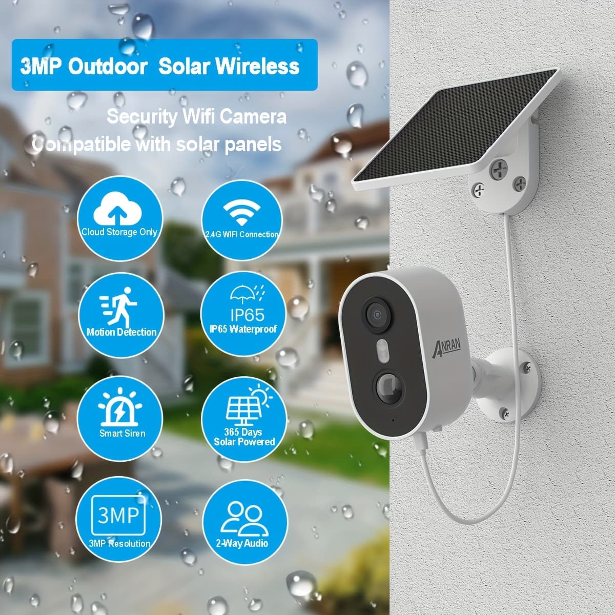 TEMU Outdoor Security Camera For Driveway Monitoring, 3mp With Detection, 2-way Audio & Color Night Vision, Cloud Storage Only, Pir Human Detection, Siren Alarm, Alexa Compatible